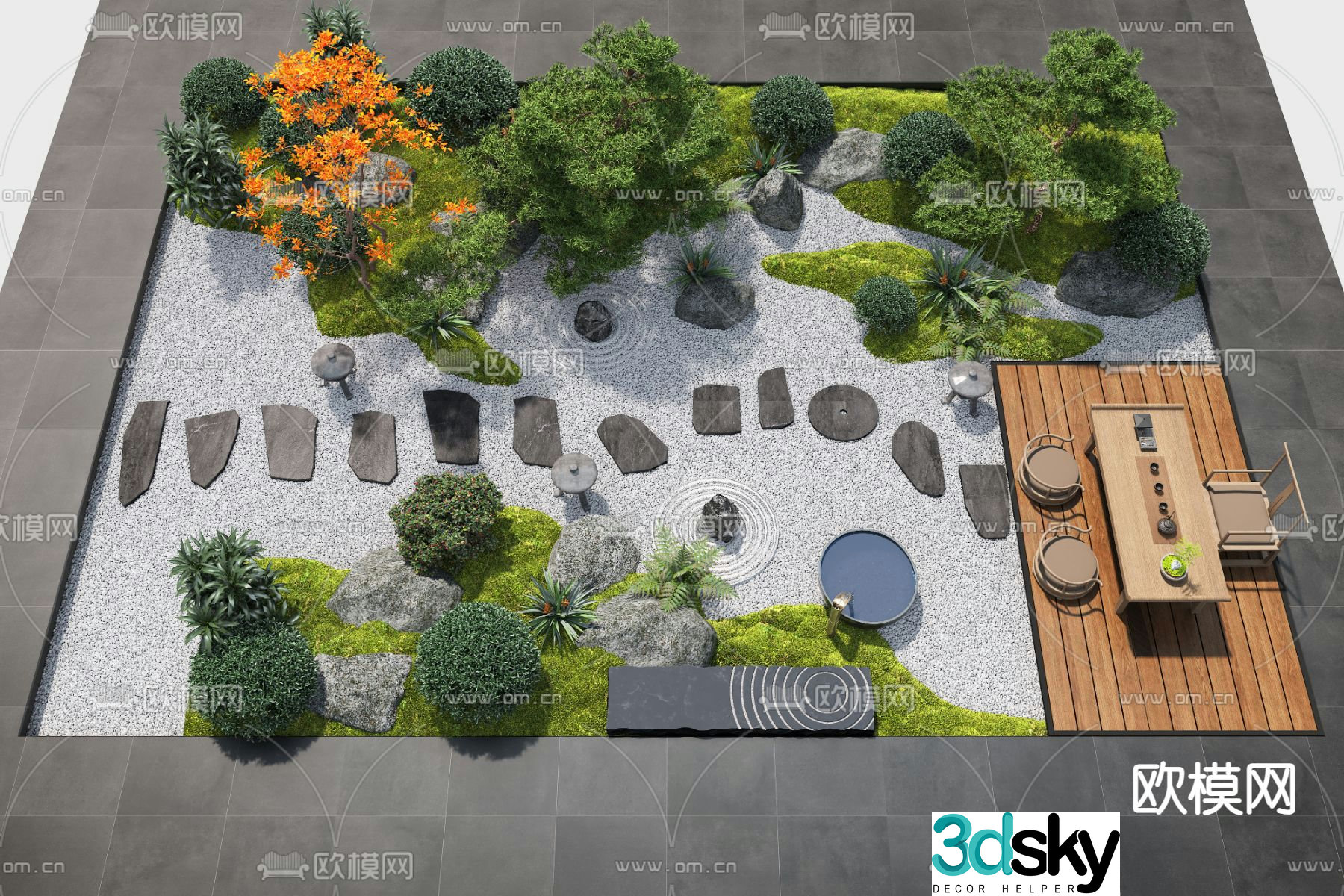 Courtyard landscape dry landscape 3d model
