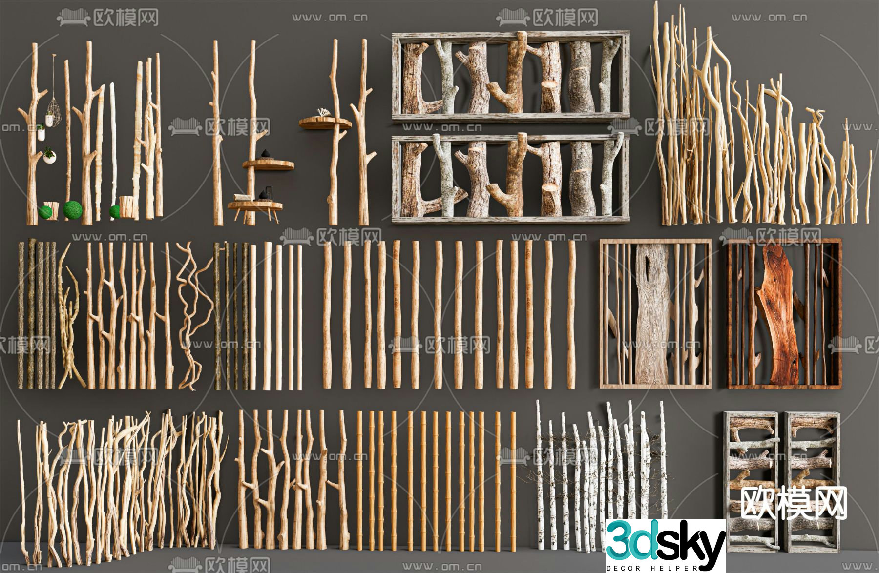 Dry branch dead branch dead tree log partition 3d model