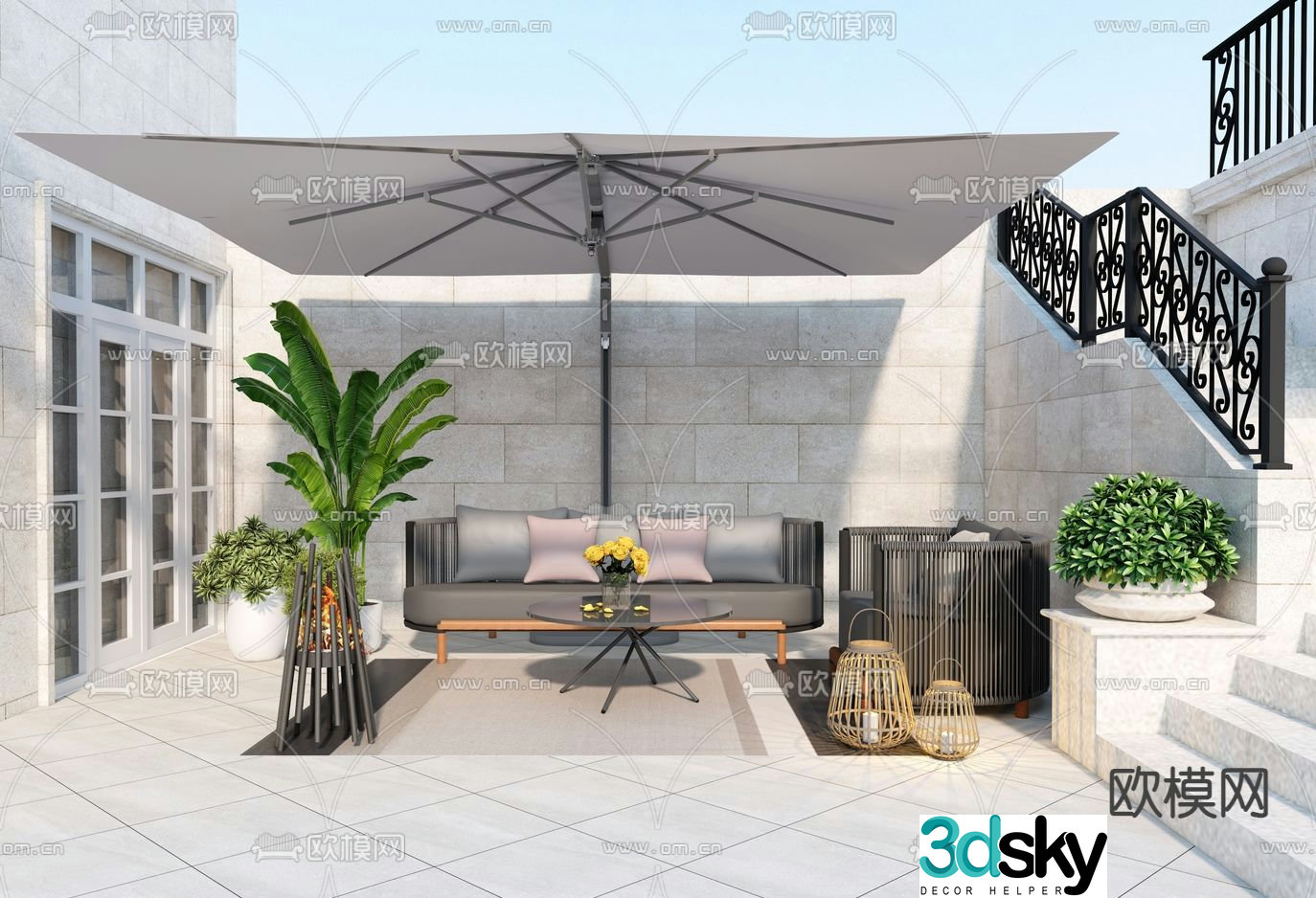 Courtyard landscape villa courtyard 3d model