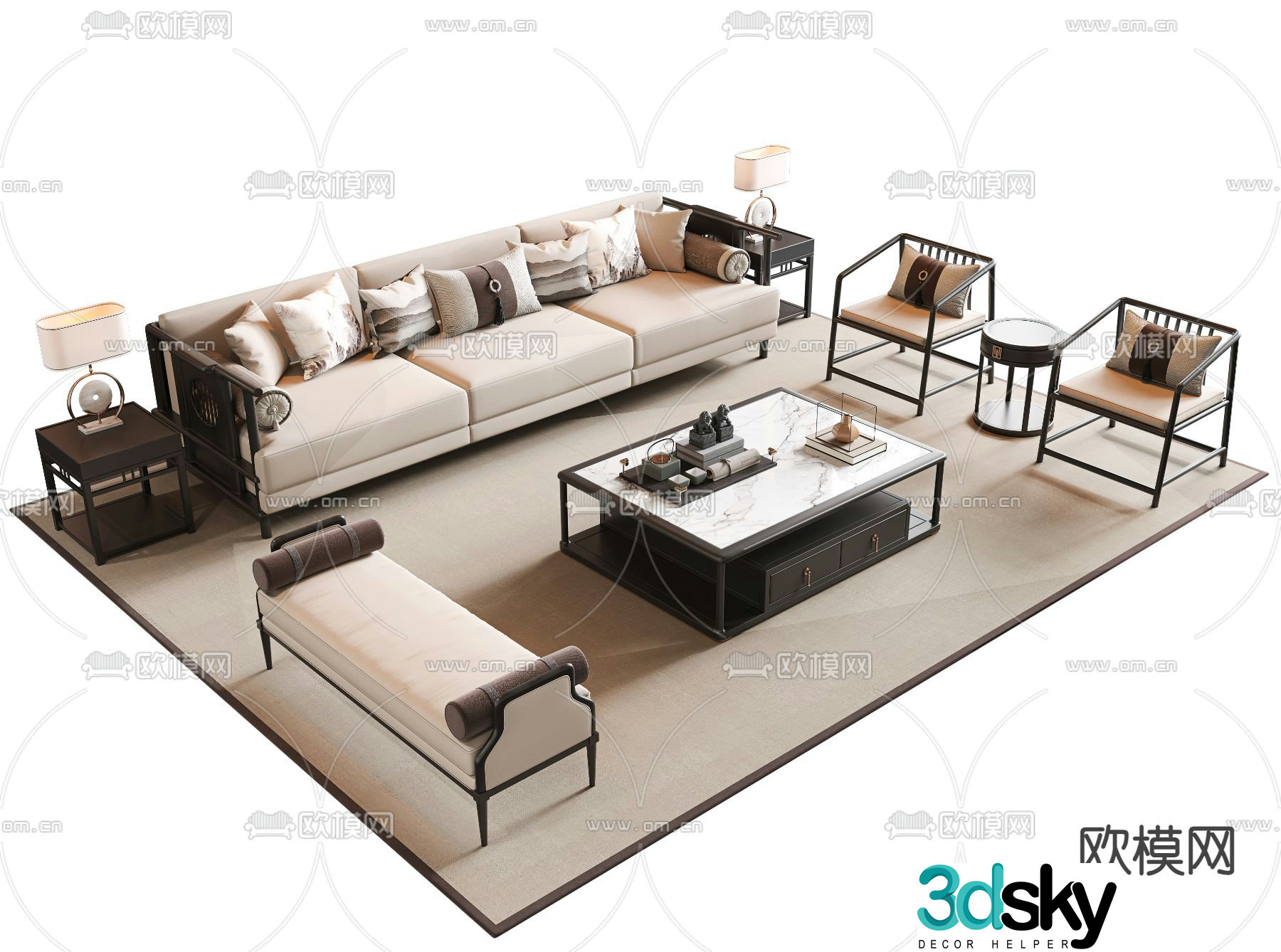 New Chinese style modular sofa 3d model