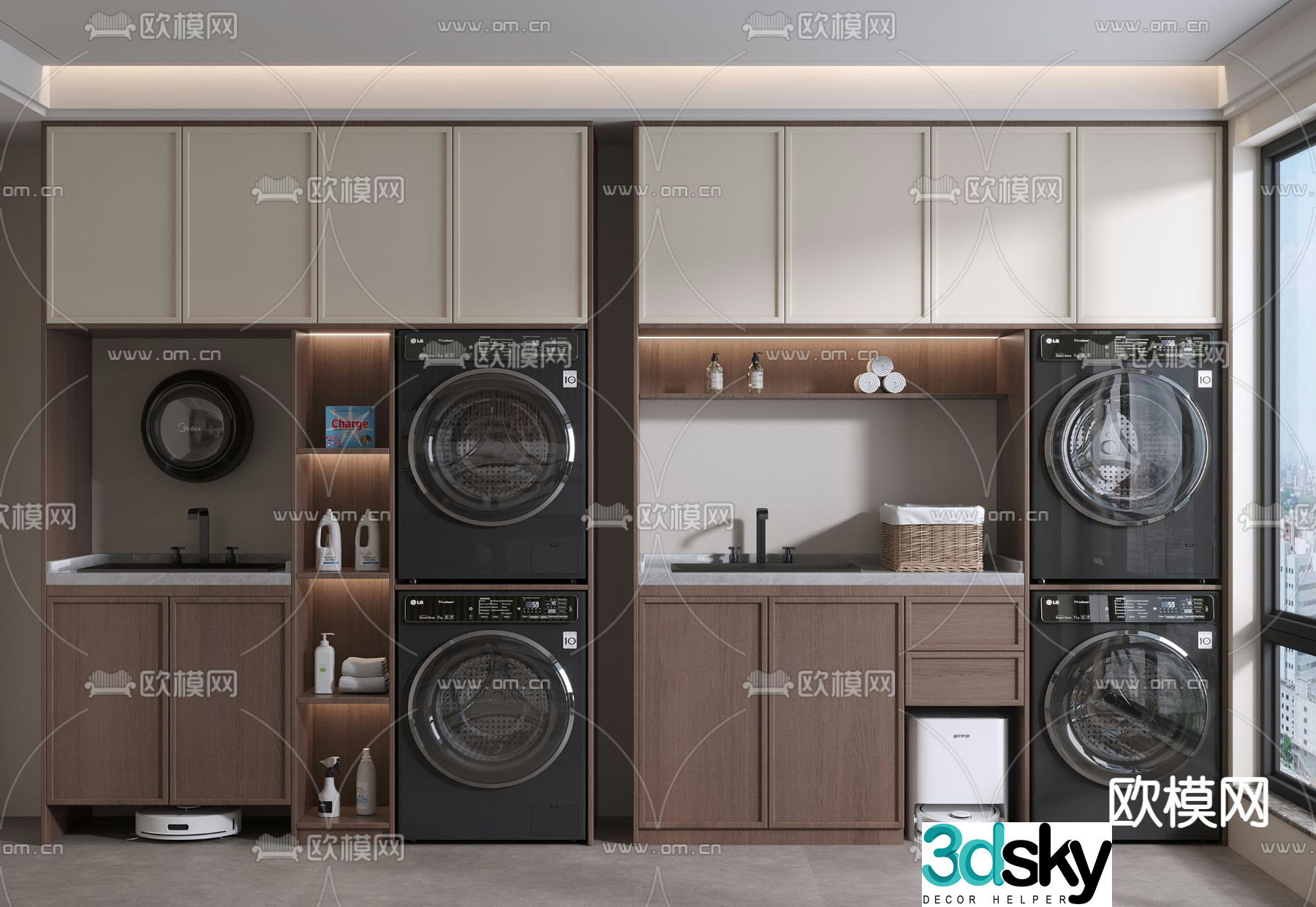 Medieval style balcony cabinet washing machine cabinet 3d model