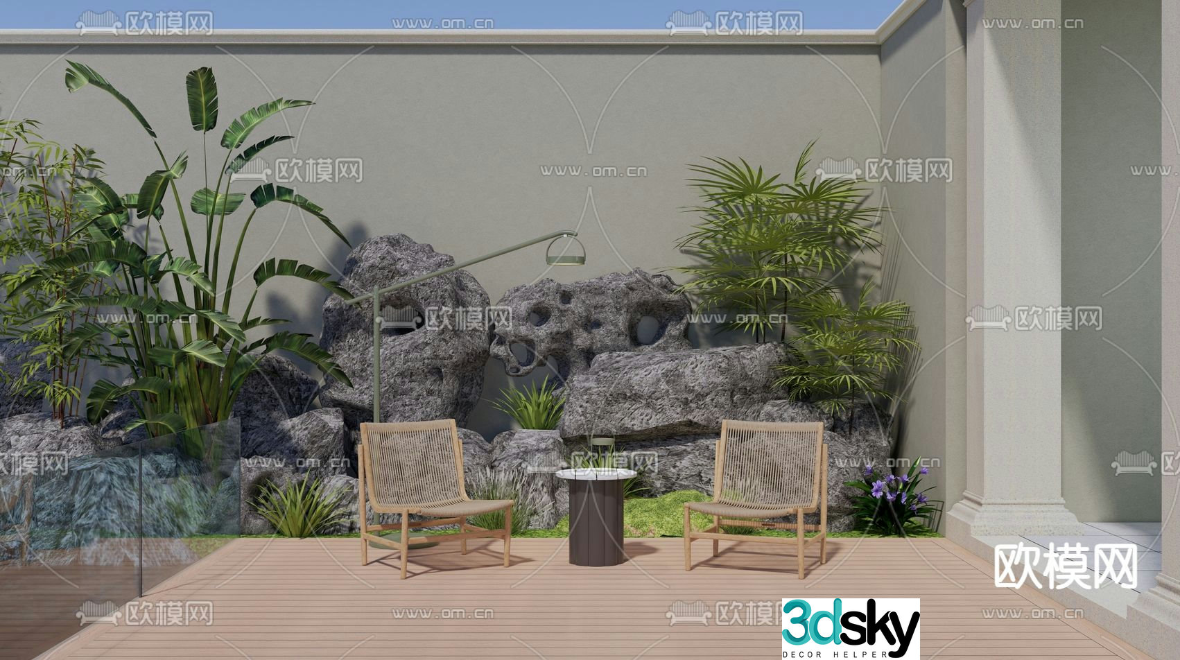 Courtyard water platform rockery and water 3D model