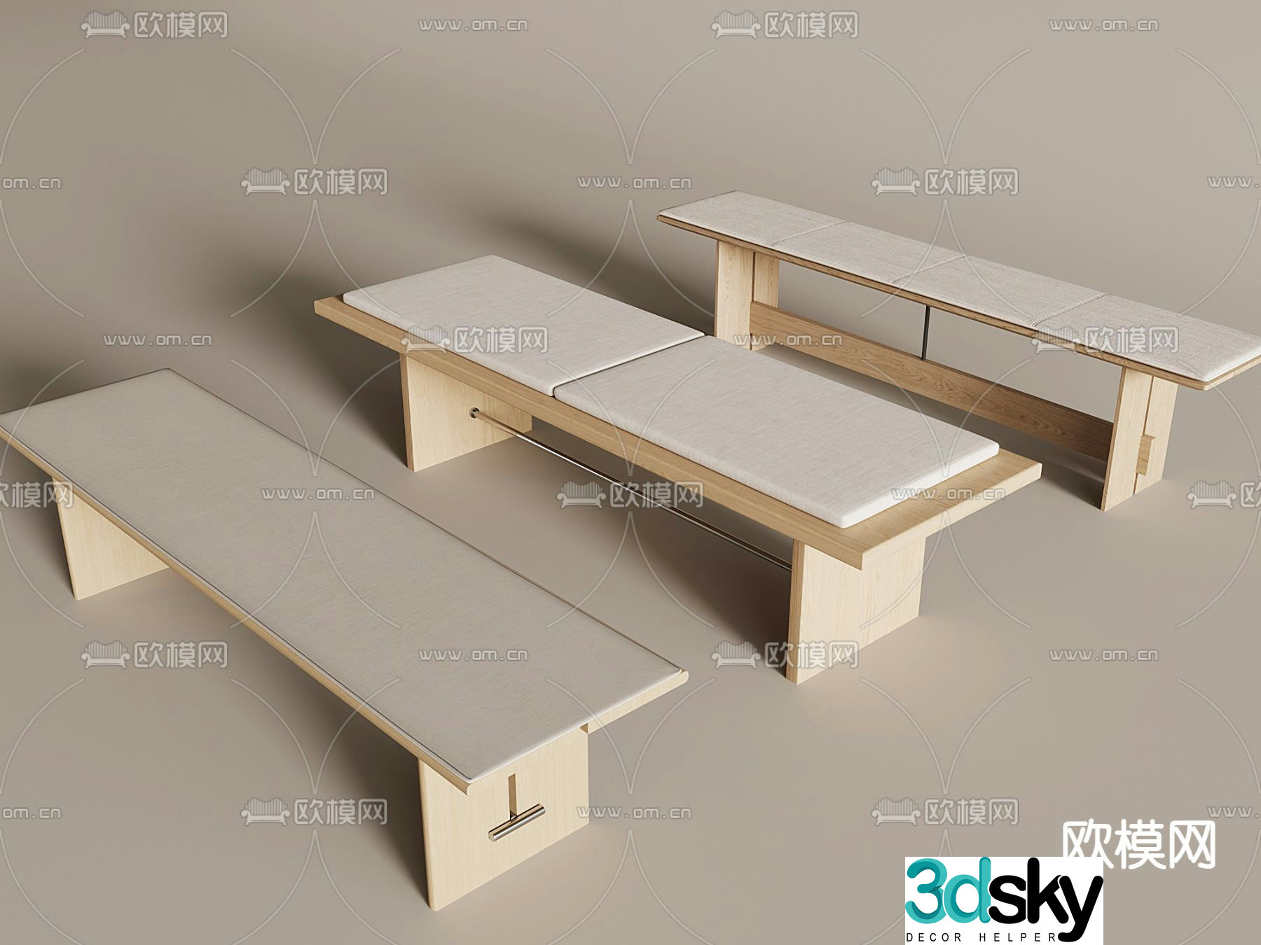 Cream style stool bench 3d model
