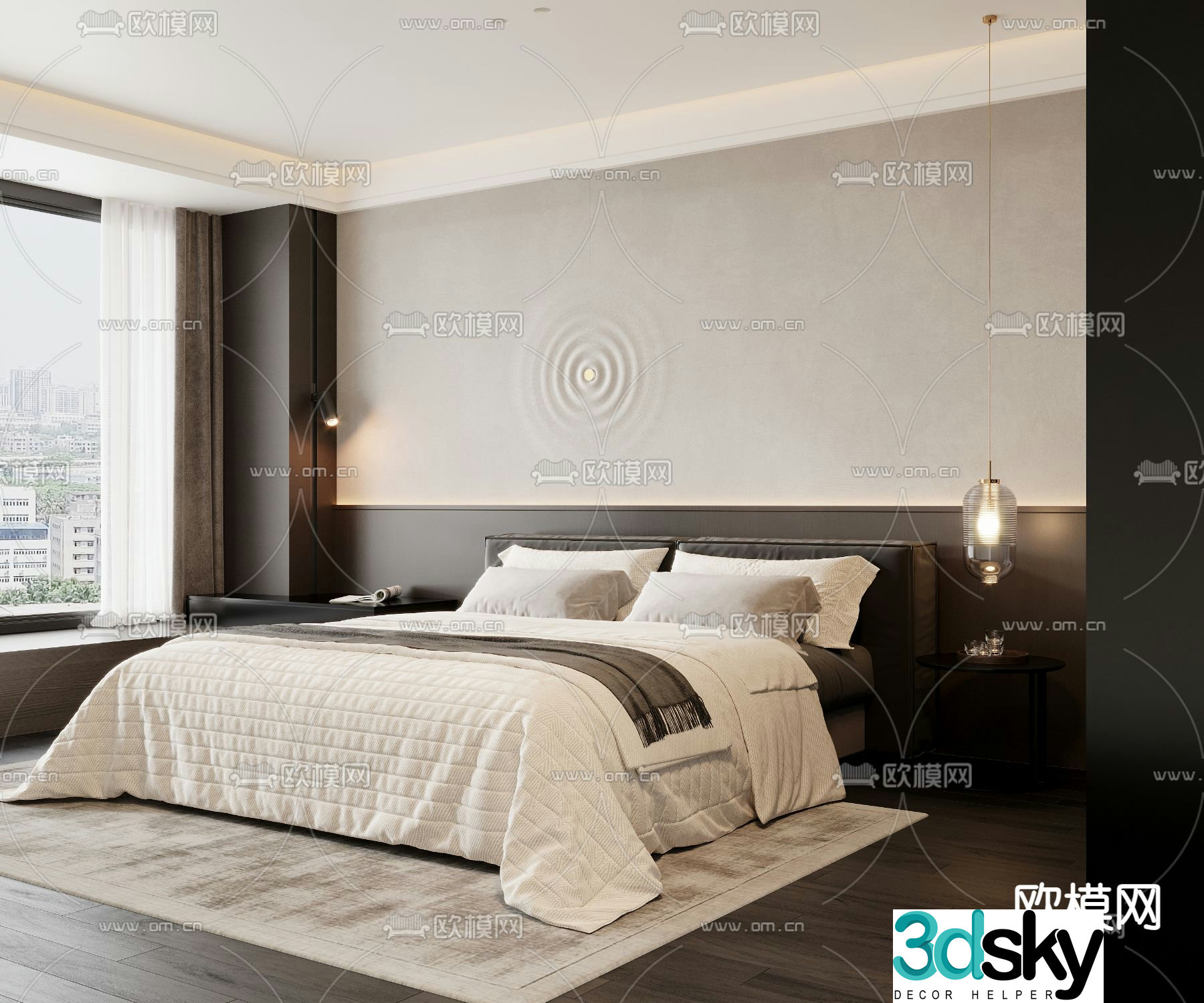 Fabric double bed commercial bed 3d model