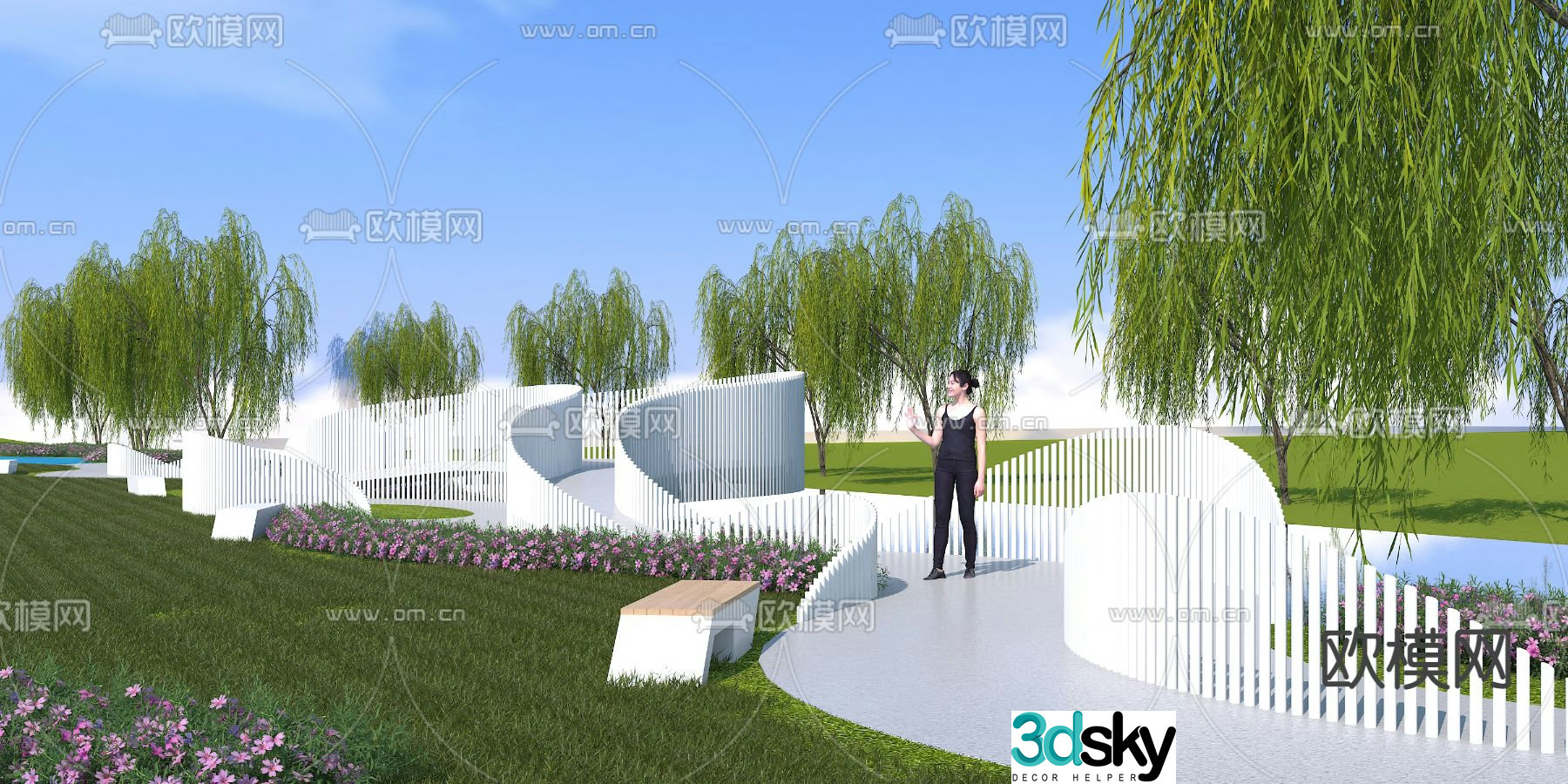 Modern garden landscape waterfront landscape 3d model