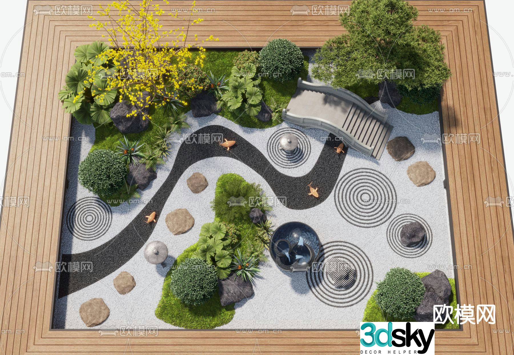 Courtyard landscape dry landscape 3d model
