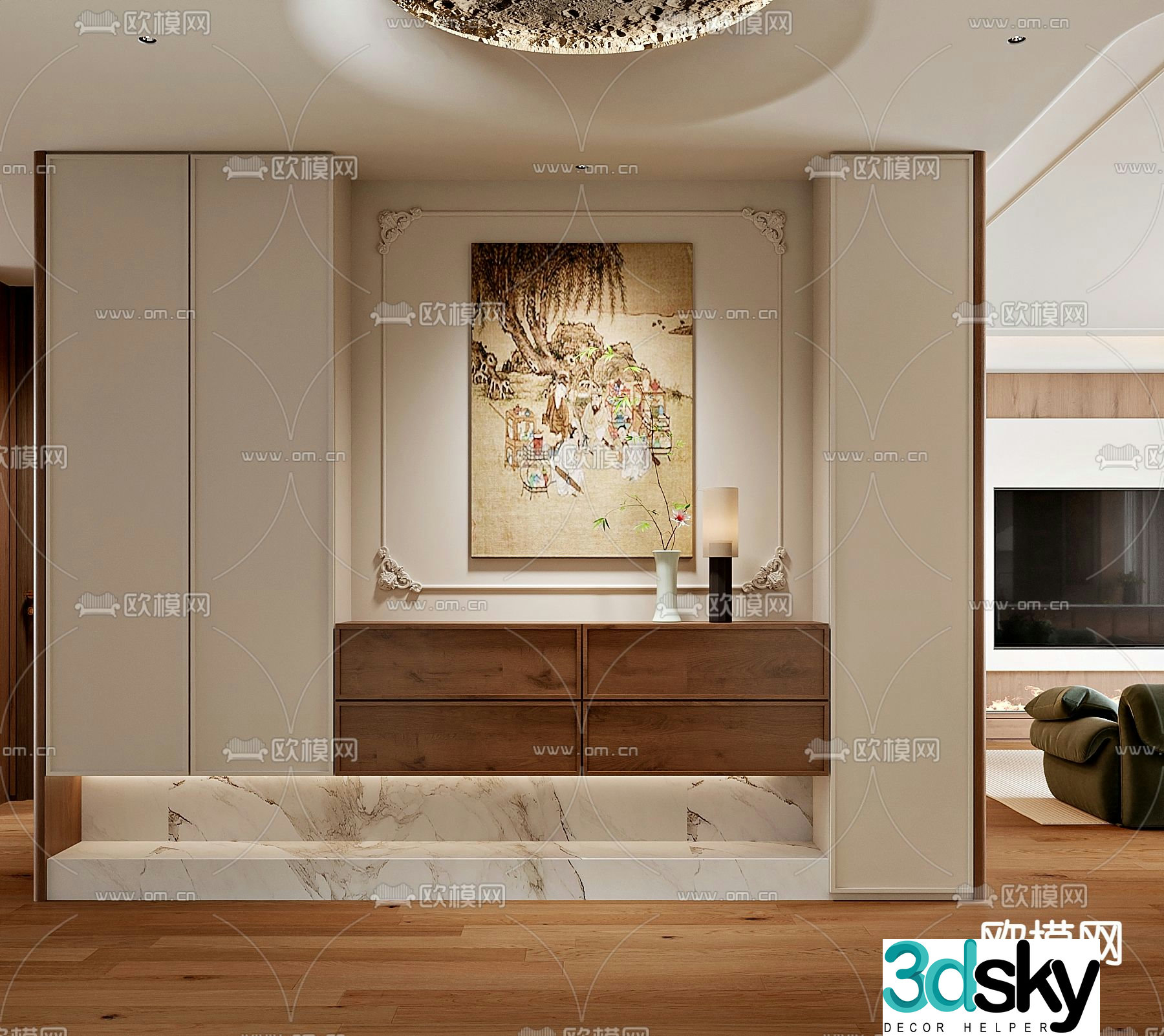 Middle-aged shoe cabinet porch shoe cabinet 3D model
