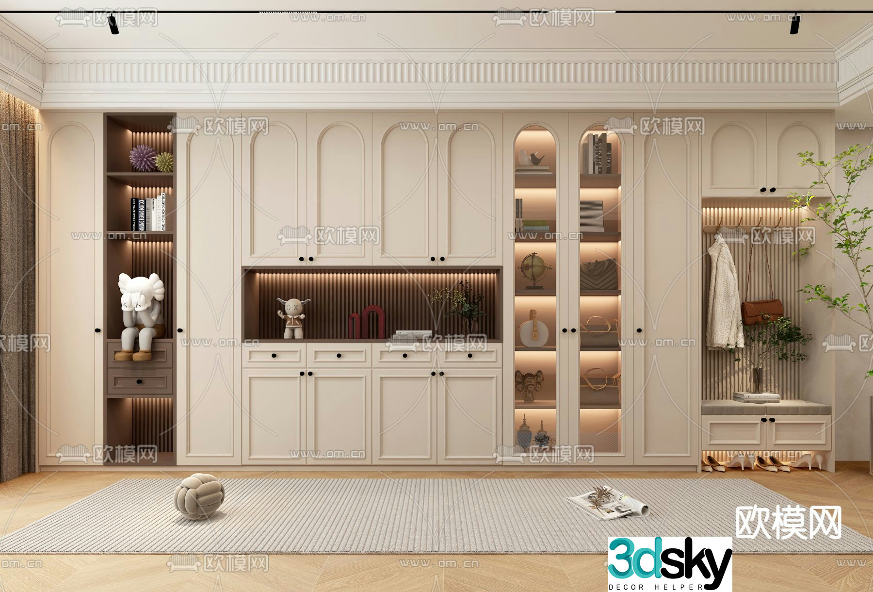 French shoe cabinet semi-open shoe cabinet 3d model