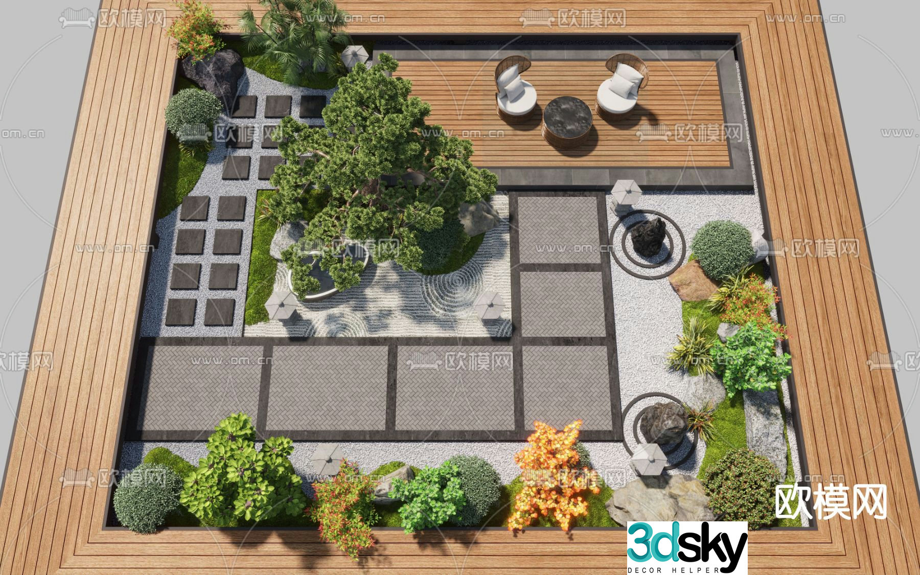 Courtyard landscape dry landscape 3d model