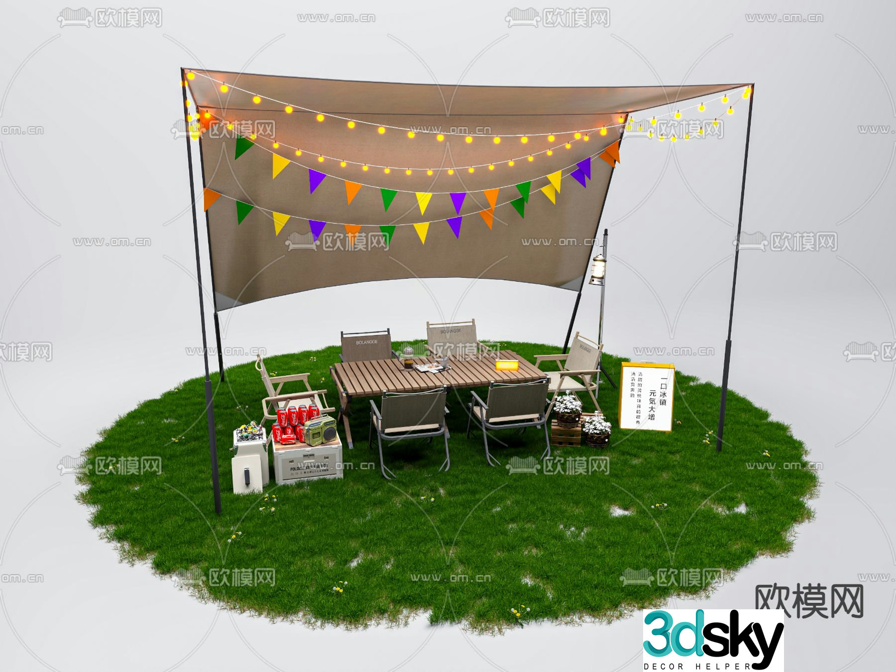 Camping tent camping base 3d model