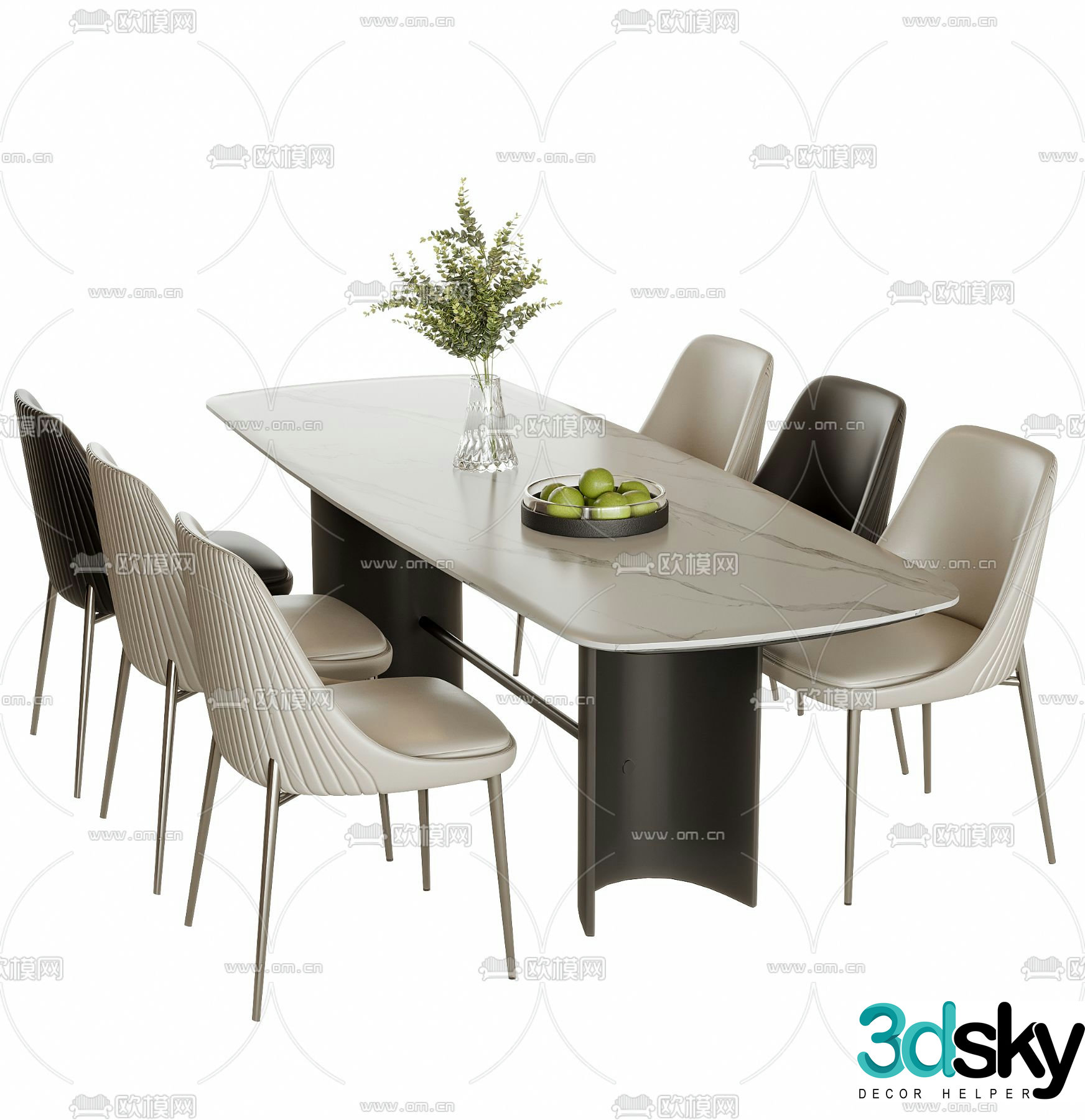 Modern dining table and chairs 3d model
