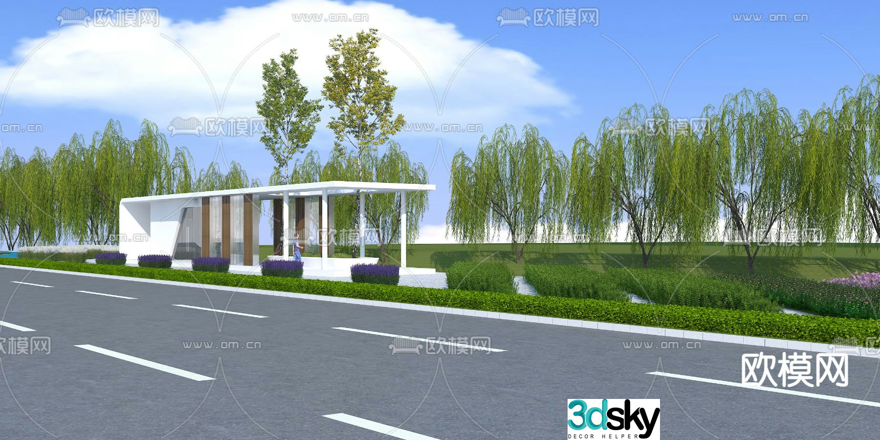 Modern promenade landscape architecture 3d model