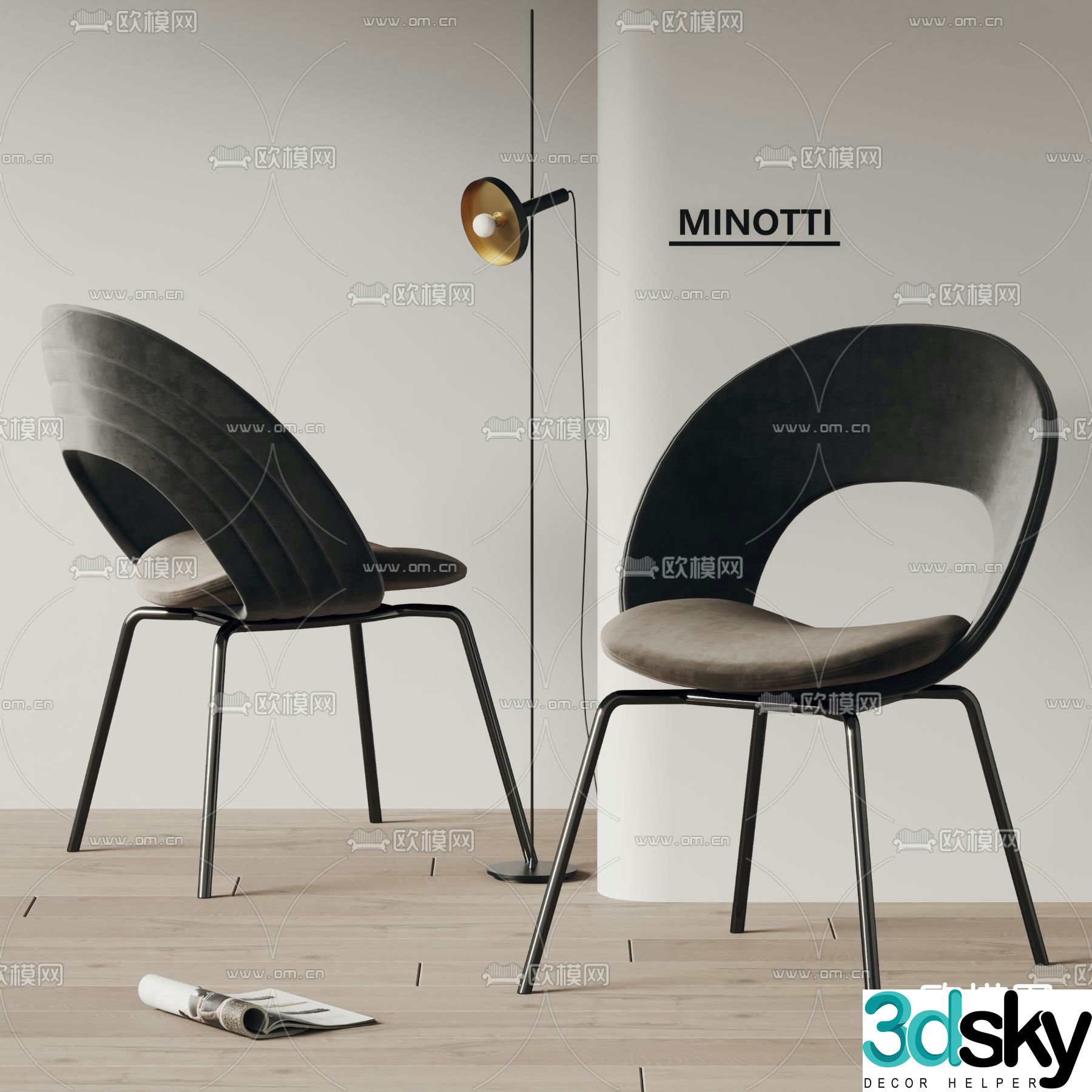 minotti Italian chair dining chair 3d model
