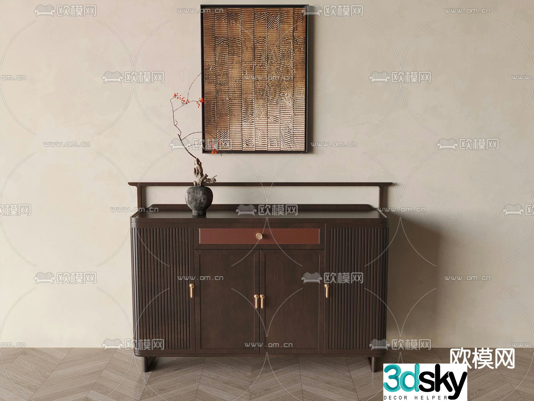New Chinese style decorative cabinet side cabinet 3D model