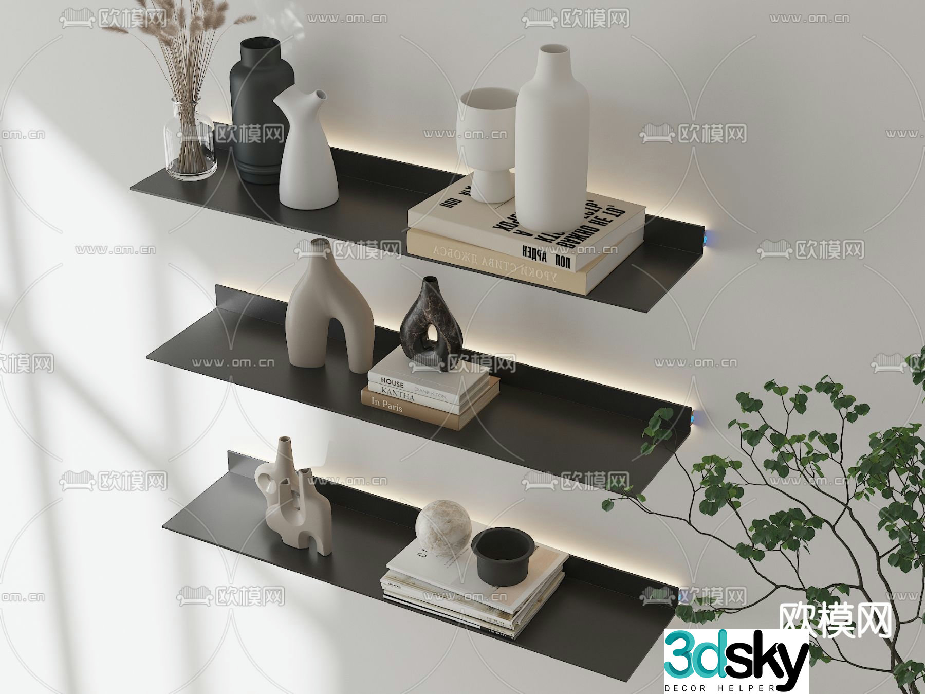 Minimalist wall cabinet wall hanging bookshelf storage rack 3d model