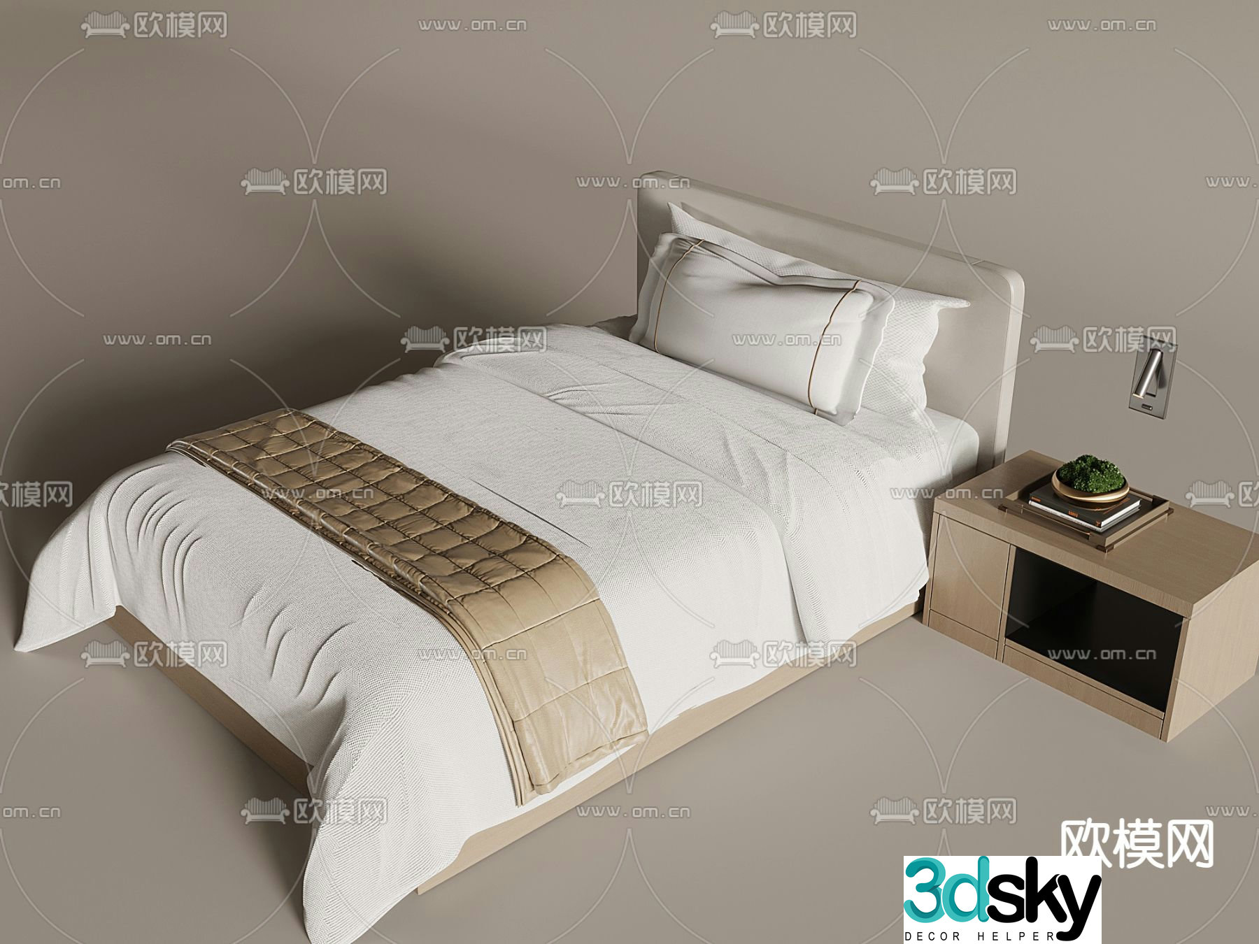 Hotel single bed fabric bed 3d model