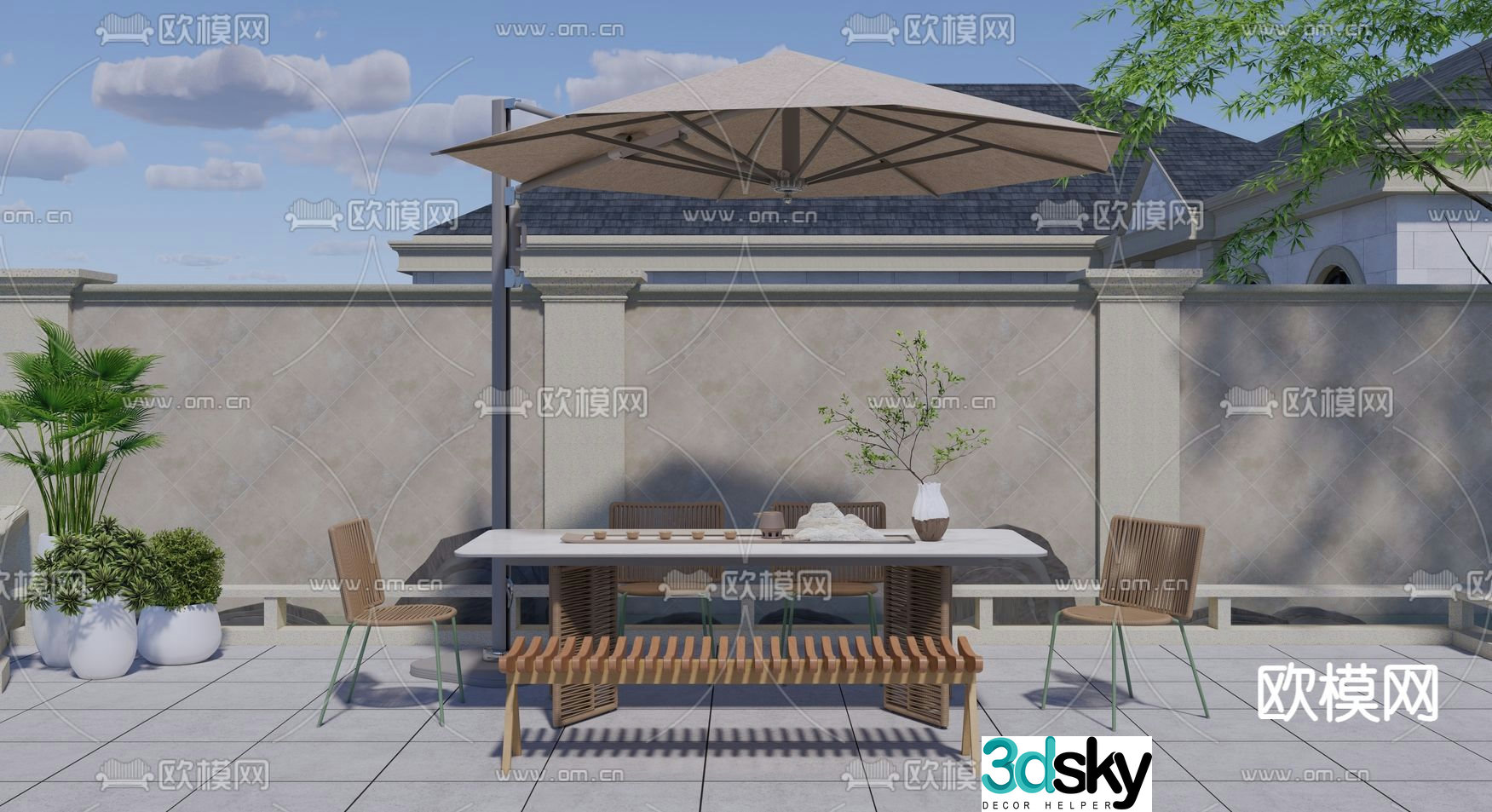 Modern balcony terrace roof garden 3d model