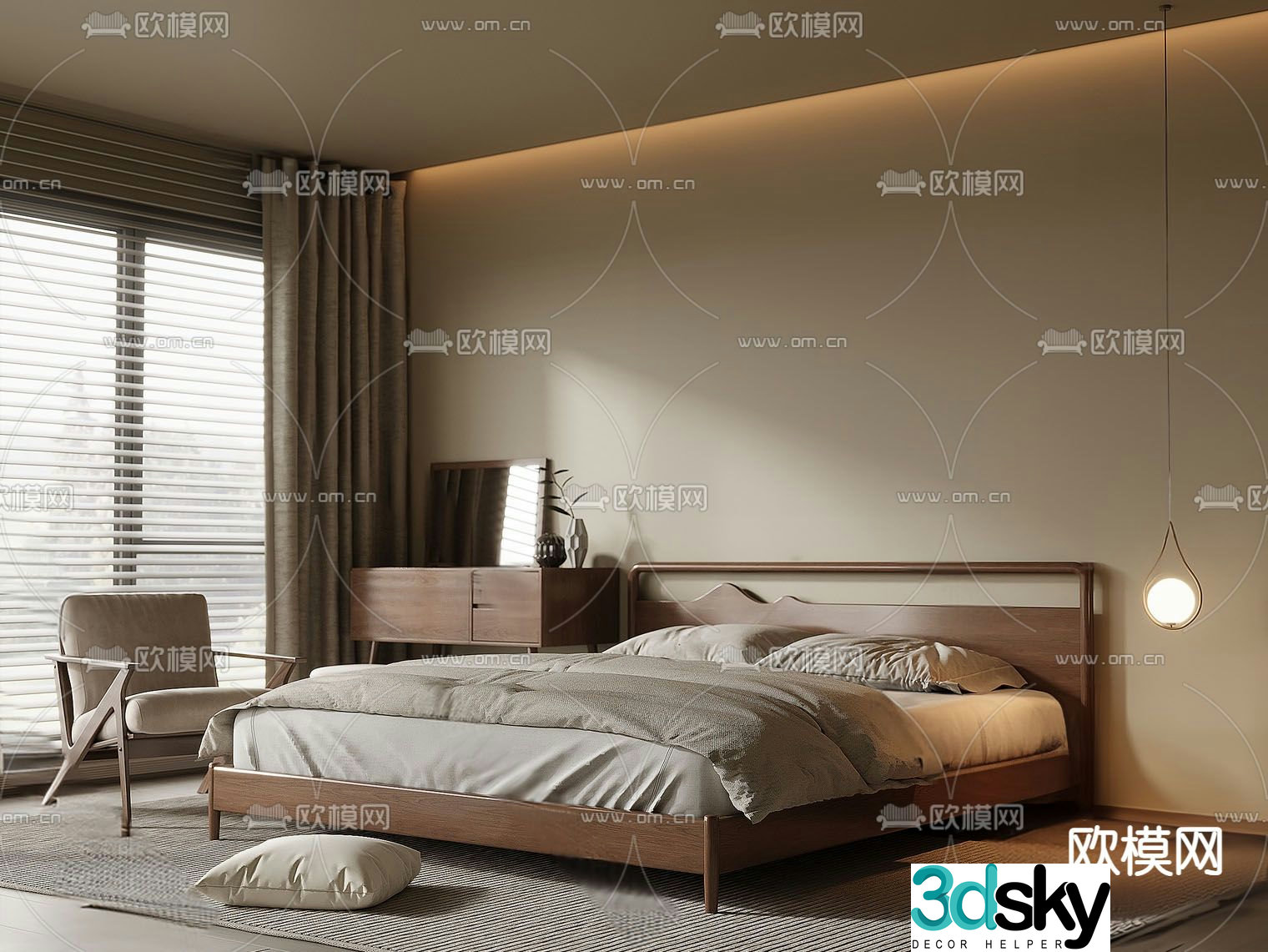 Medieval style master bedroom double bed solid wood double bed 3d model