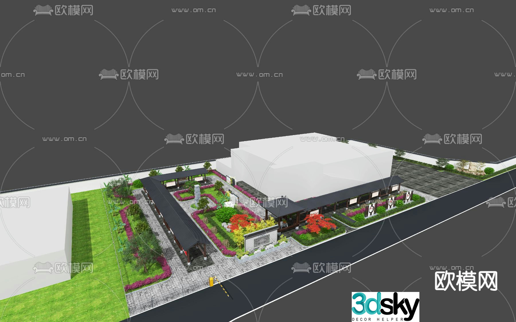 New Chinese style park landscape outdoor landscape 3d model