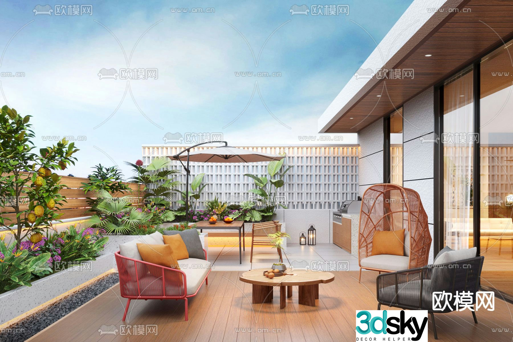 Courtyard landscape roof garden 3d model