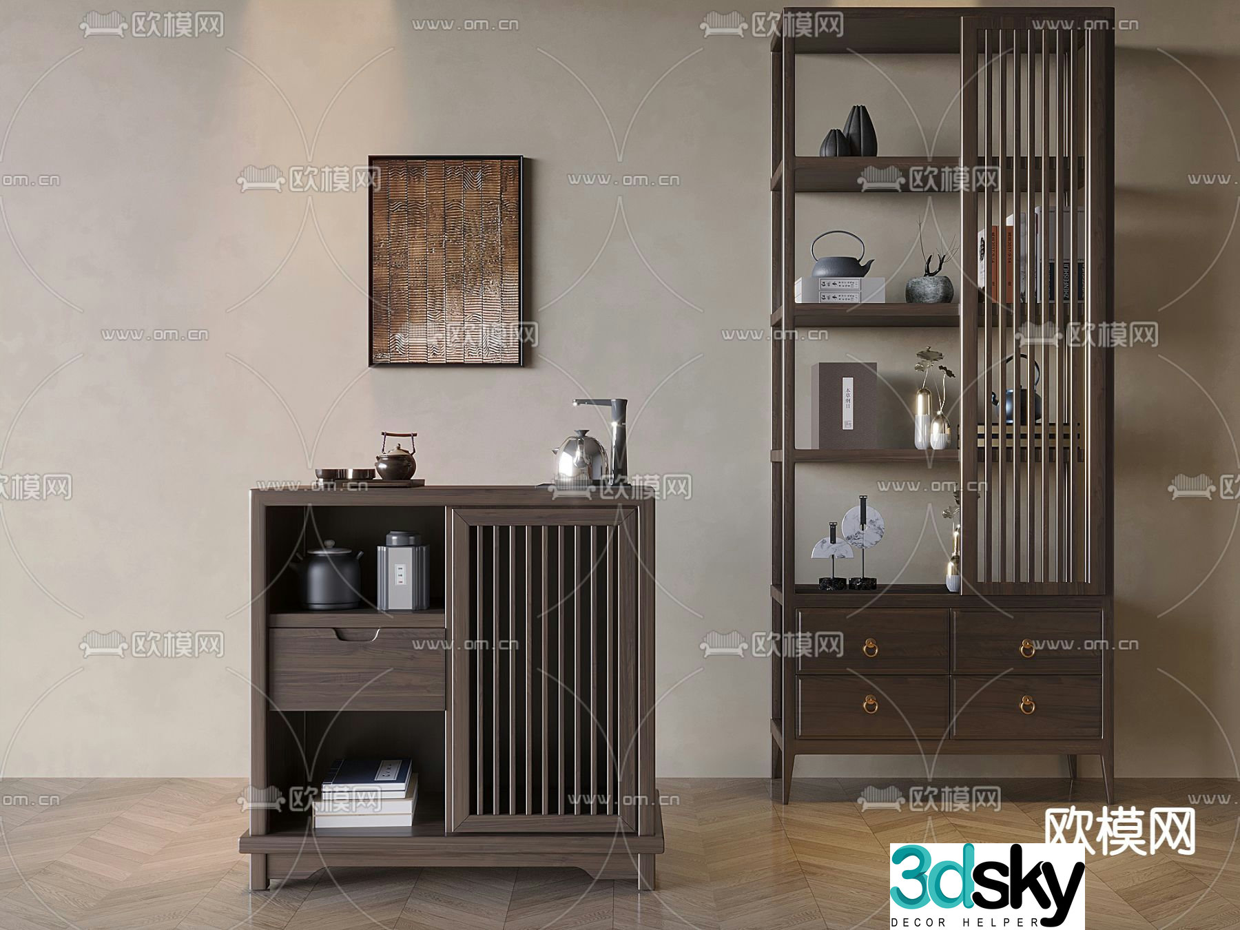 New Chinese style tea cabinet solid wood tea side cabinet 3D model