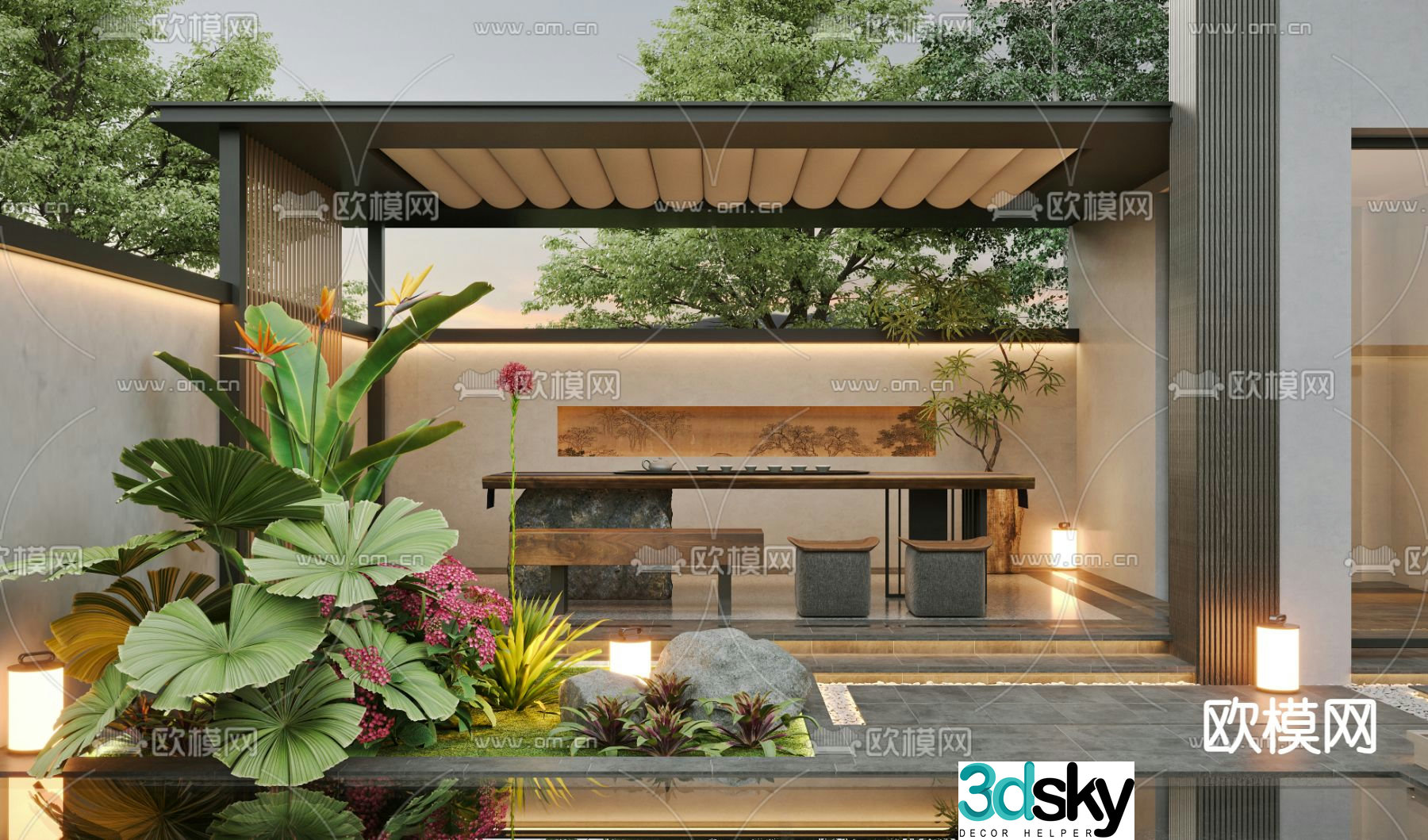 Courtyard landscape villa courtyard 3d model