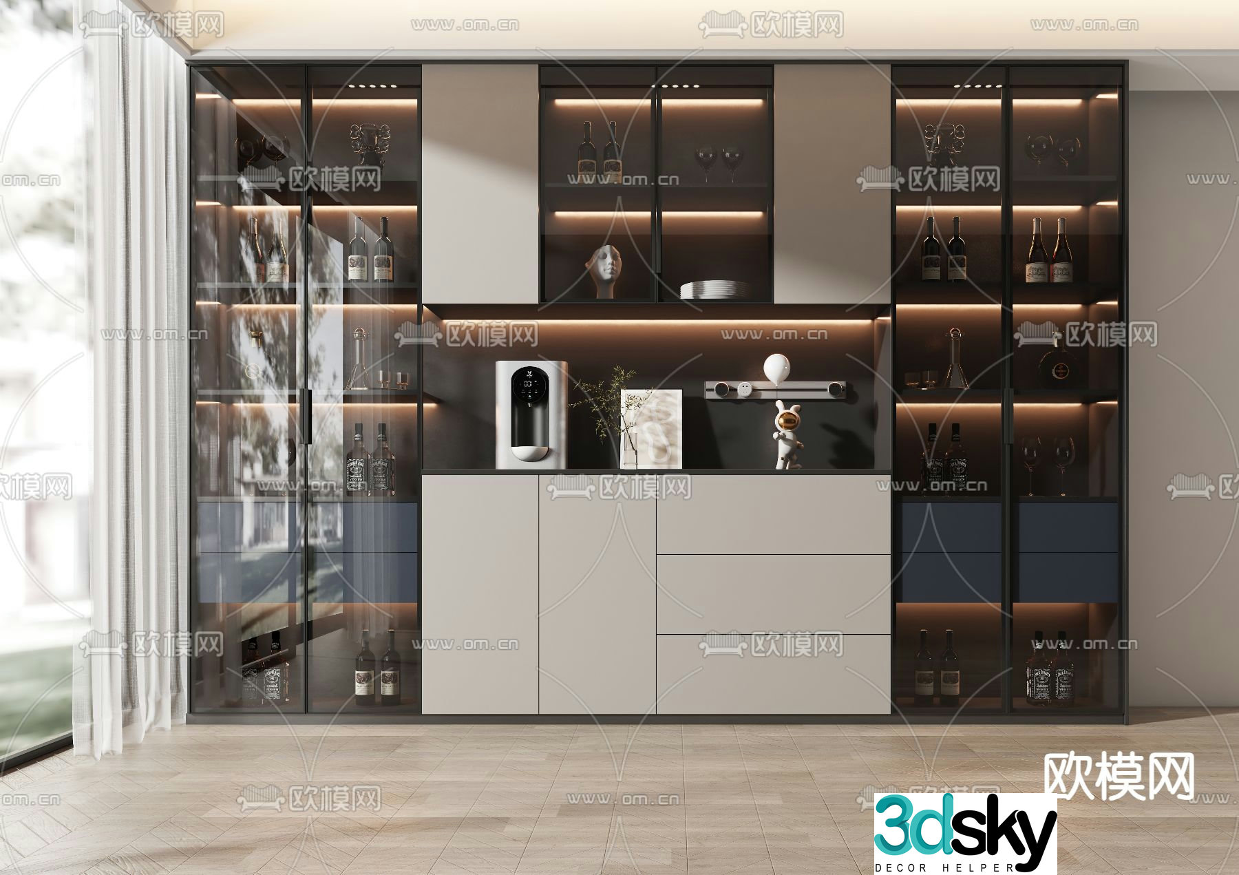 Modern glass wine cabinet 3d model