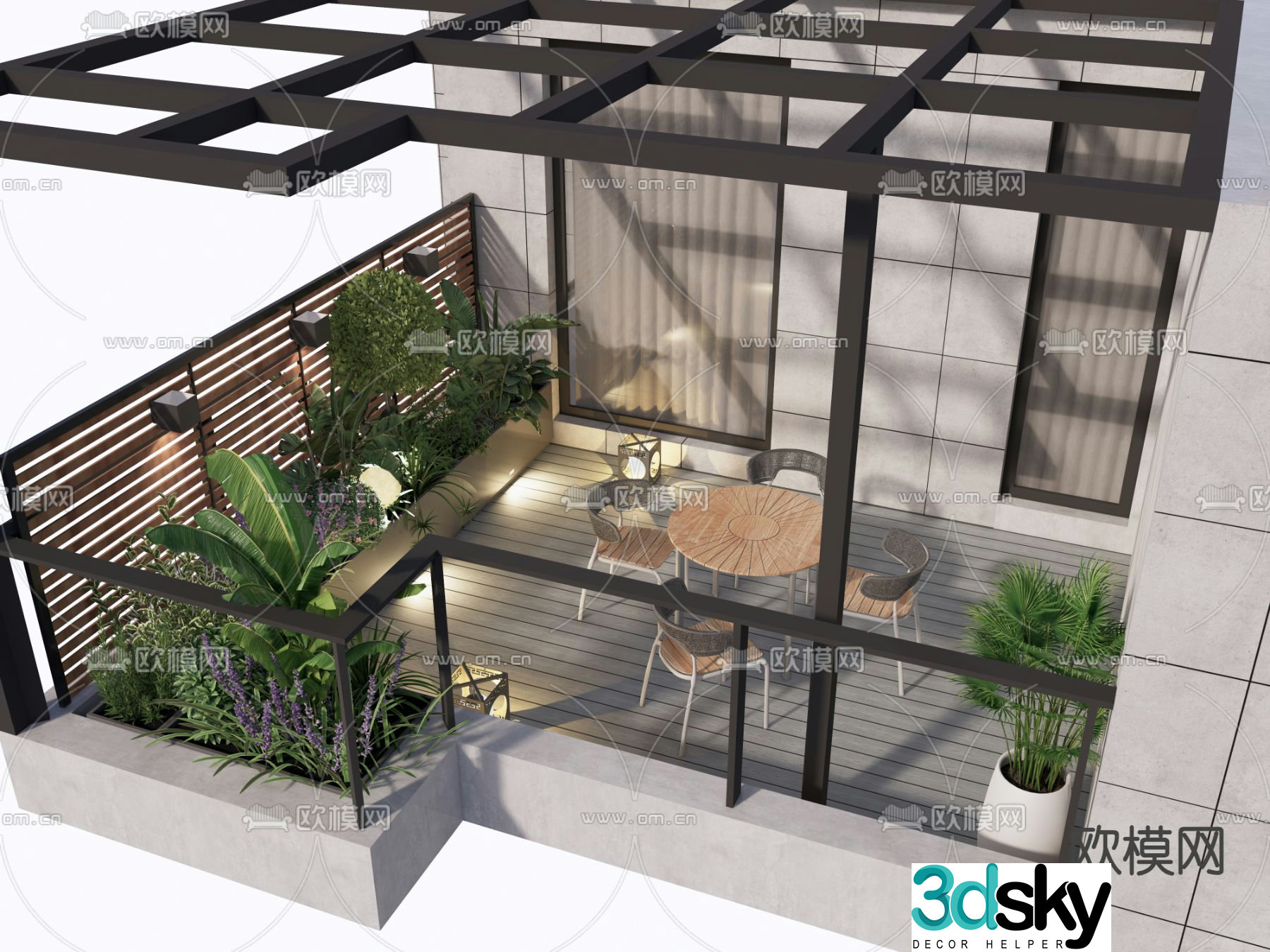 Modern roof garden 3d model