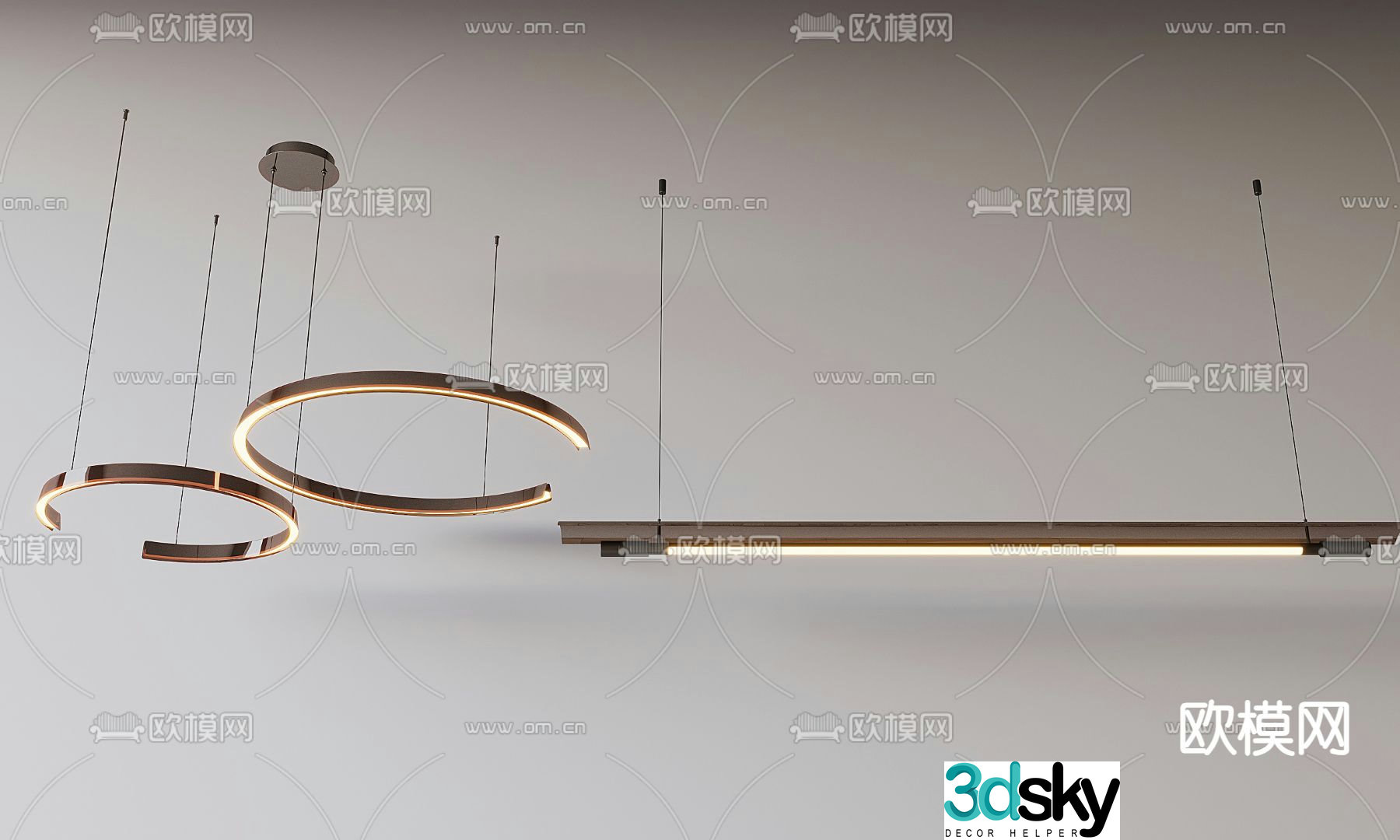 Long chandelier linear lamp 3d model