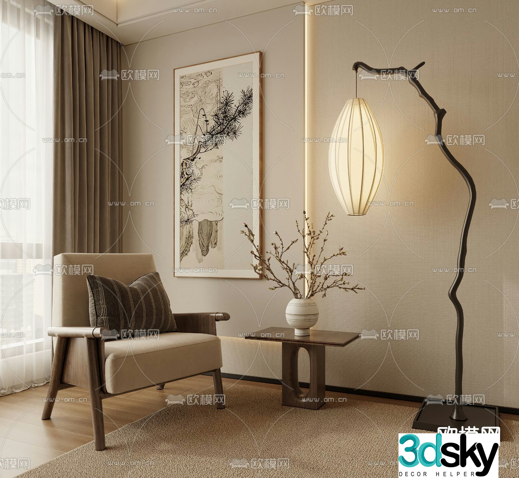 New Chinese style sofa chair leisure chair 3d model