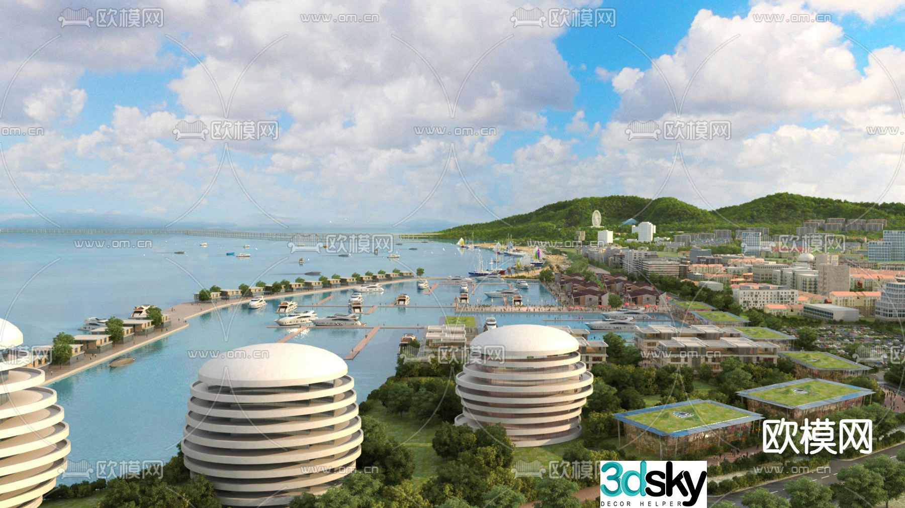 Seaside resort fishing village landscape 3d model