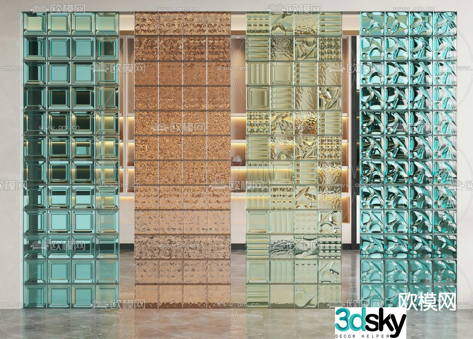 Stained glass brick partition 3d model