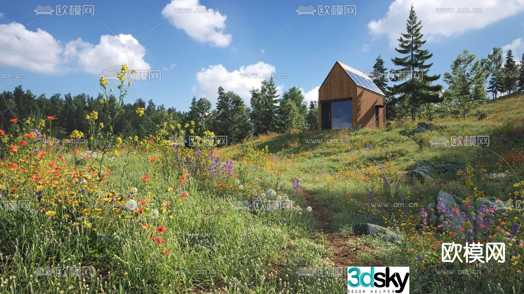 Natural wind forest wooden house 3d model