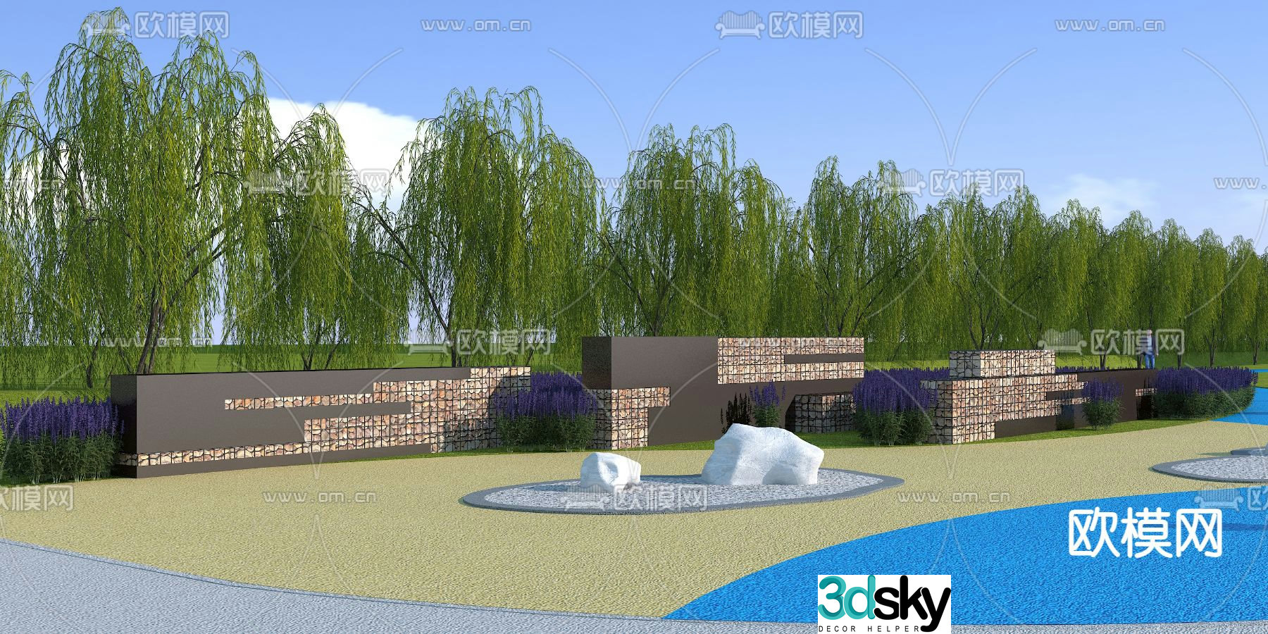 Gabion landscape wall park landscape wall 3d model