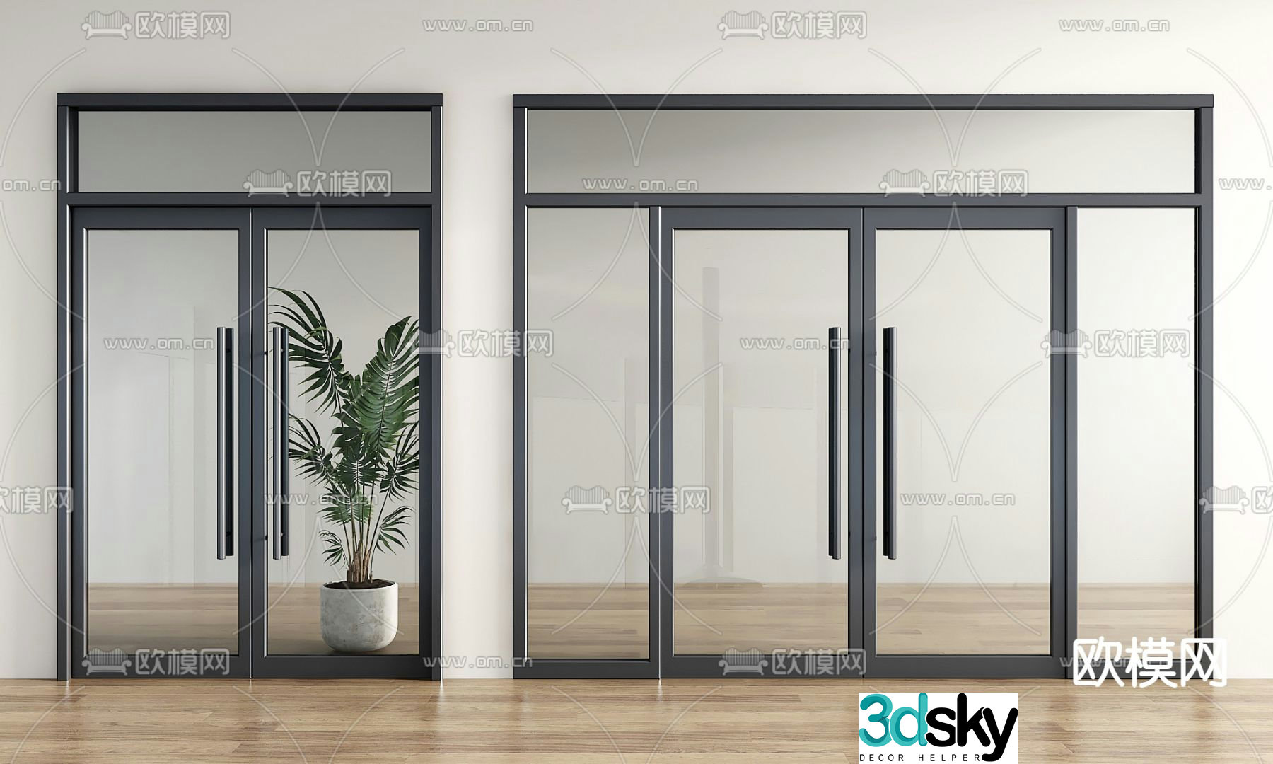 Glass door glass double-open door shop glass door commercial glass door 3D model