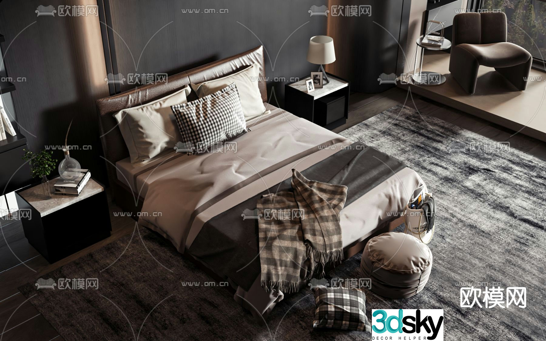 Italian double bed 3d model