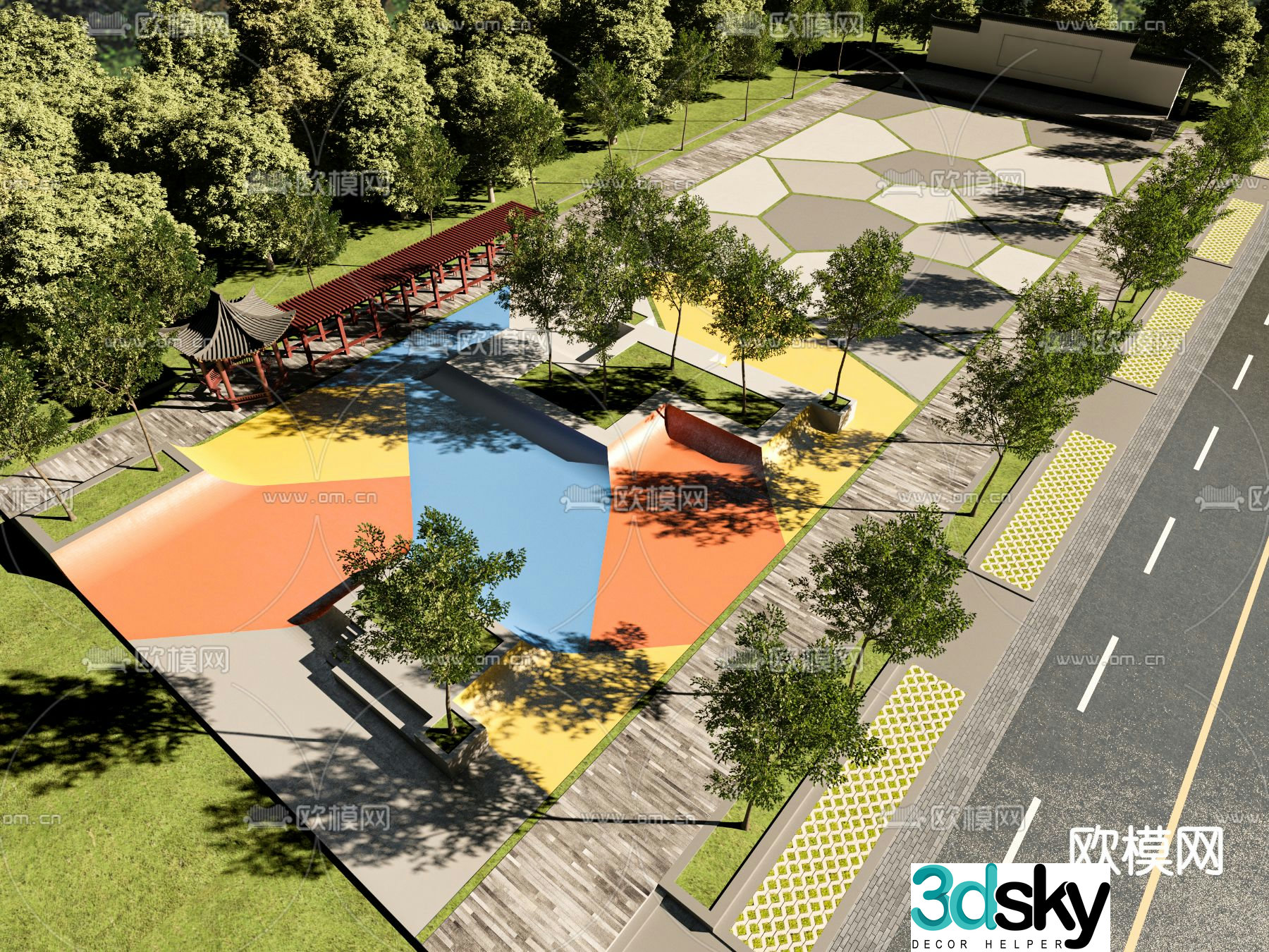 Park landscape community square 3D model