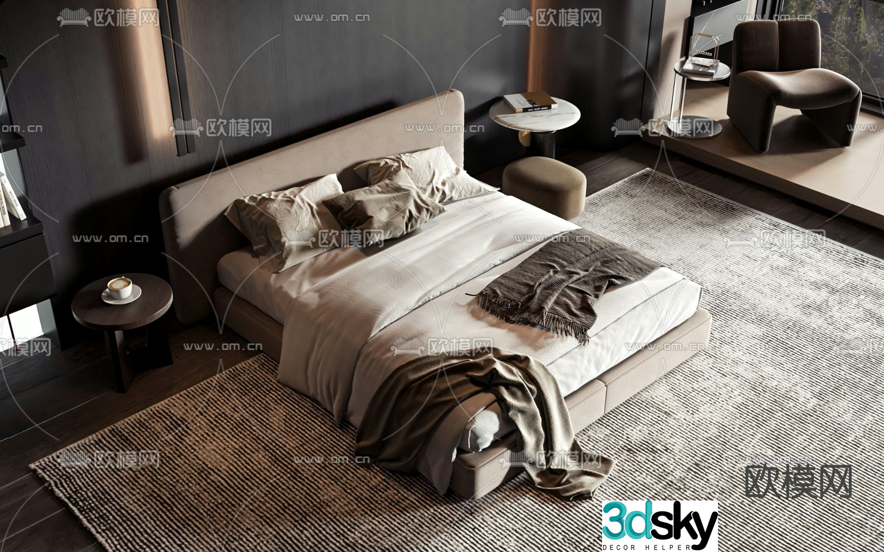 Modern double bed 3d model
