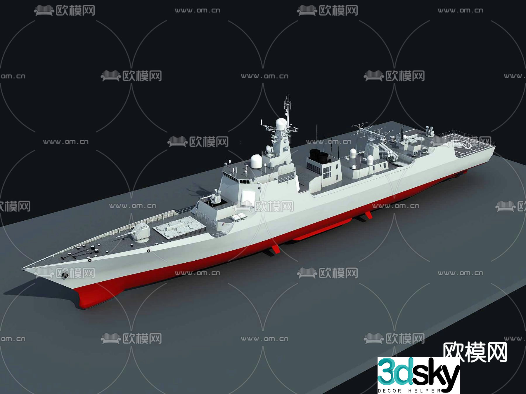 Modern destroyer warship 3d model