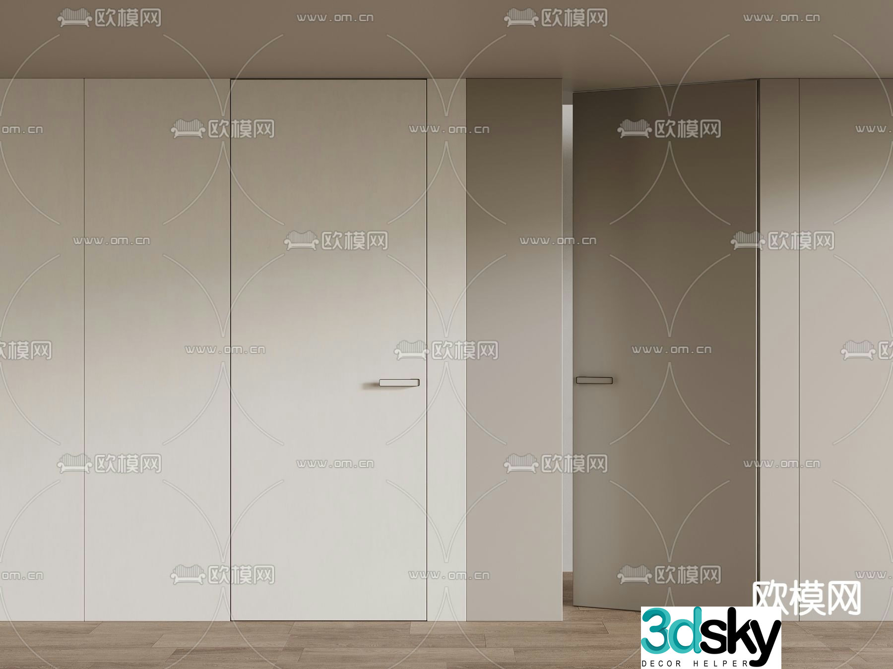 Modern invisible door single-open door 3D model