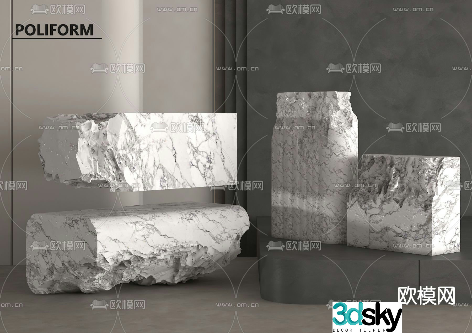 Stone front desk reception desk service desk 3d model