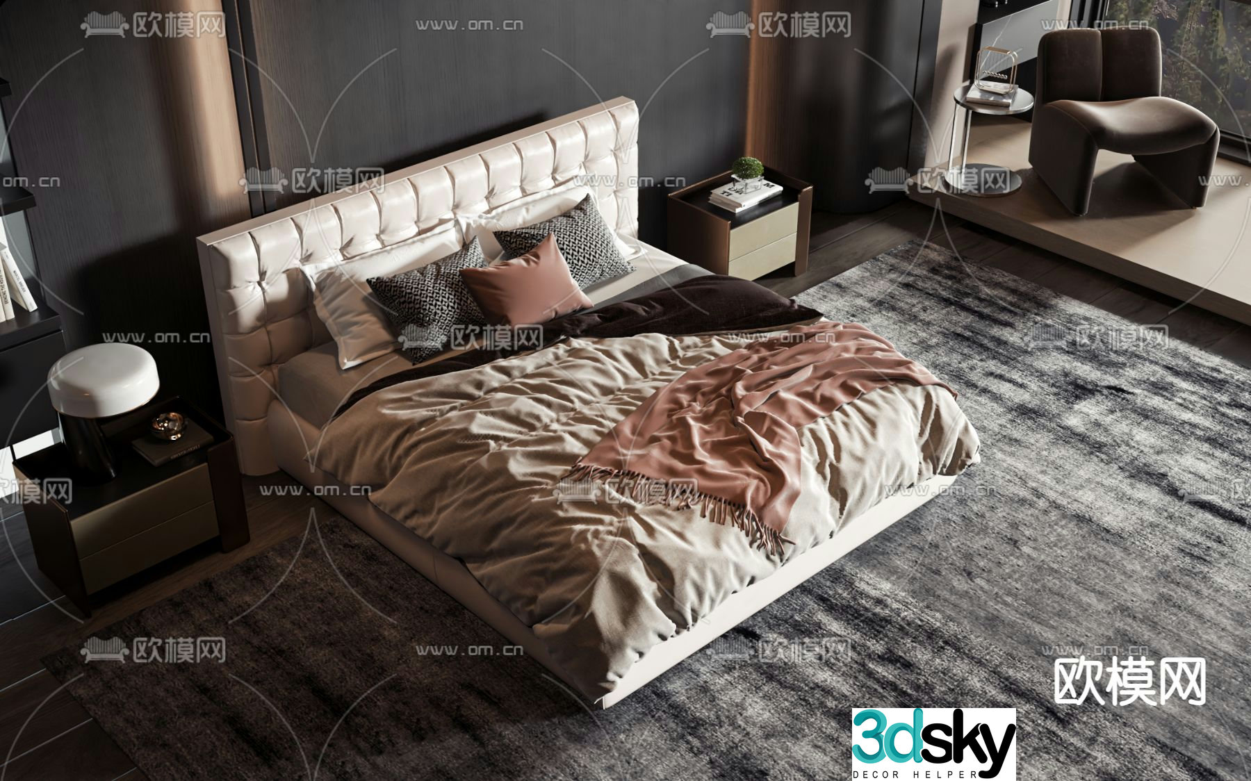 Modern double bed 3d model