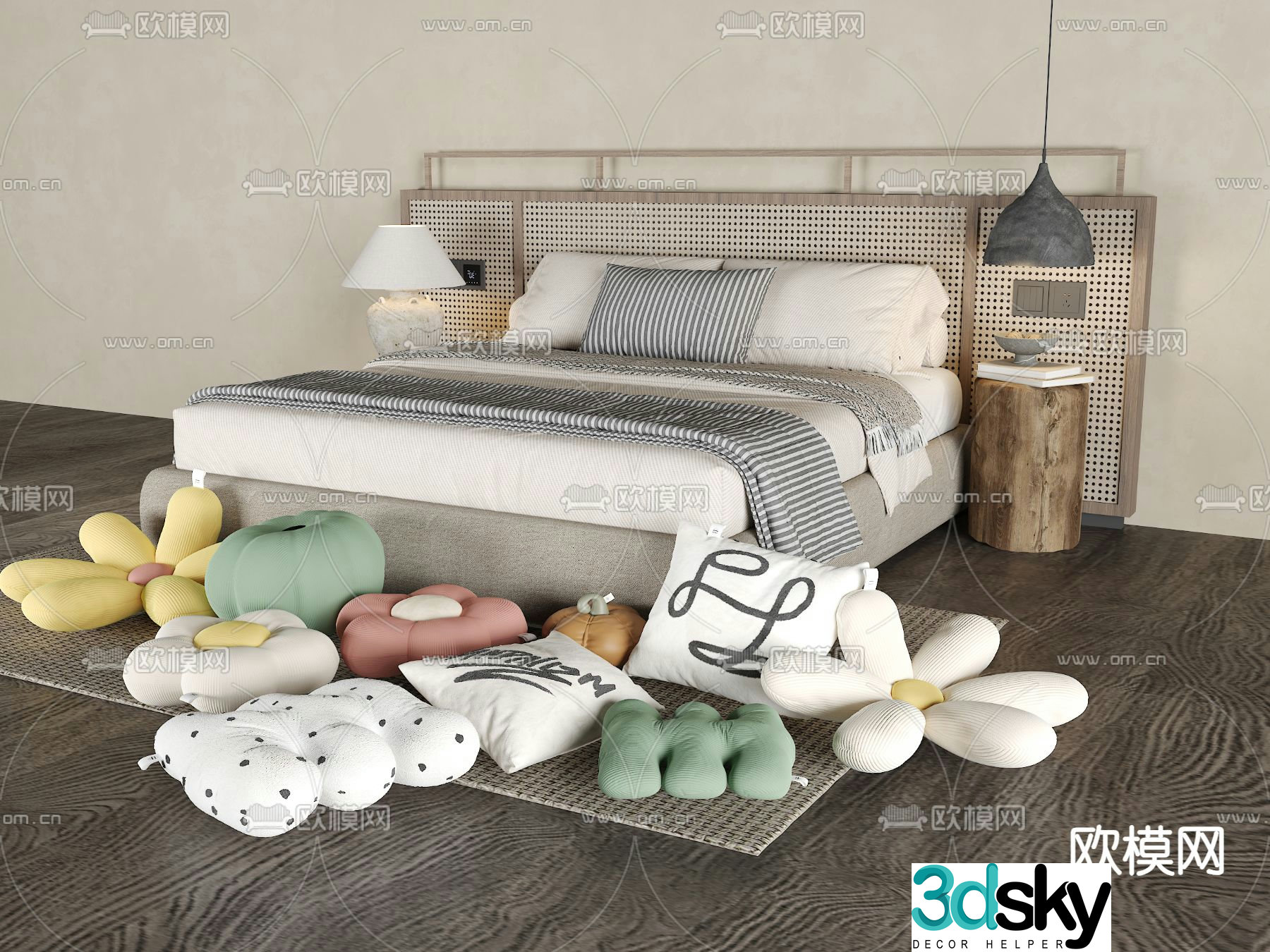 Wabi Sabi Double Bed Rattan Double Bed 3D Model