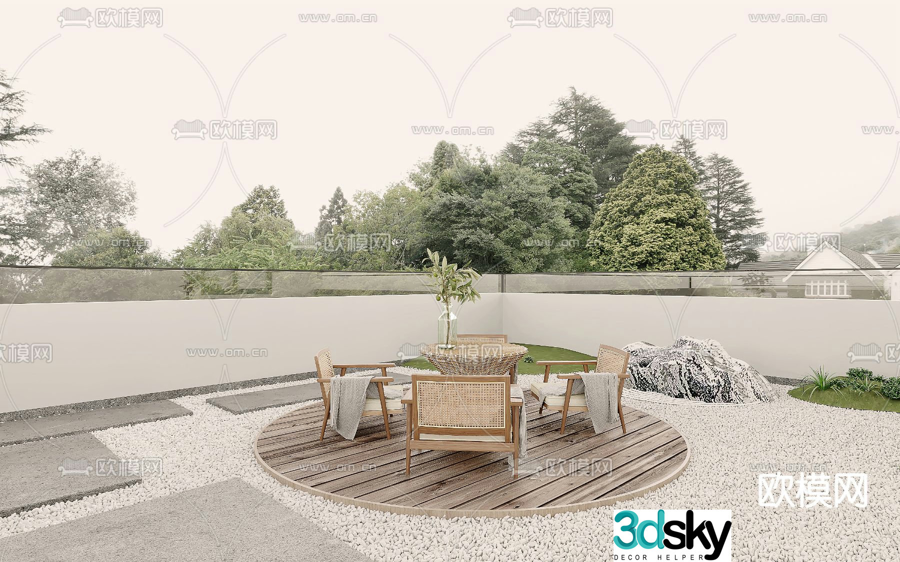 Modern roof garden rooftop balcony 3d model