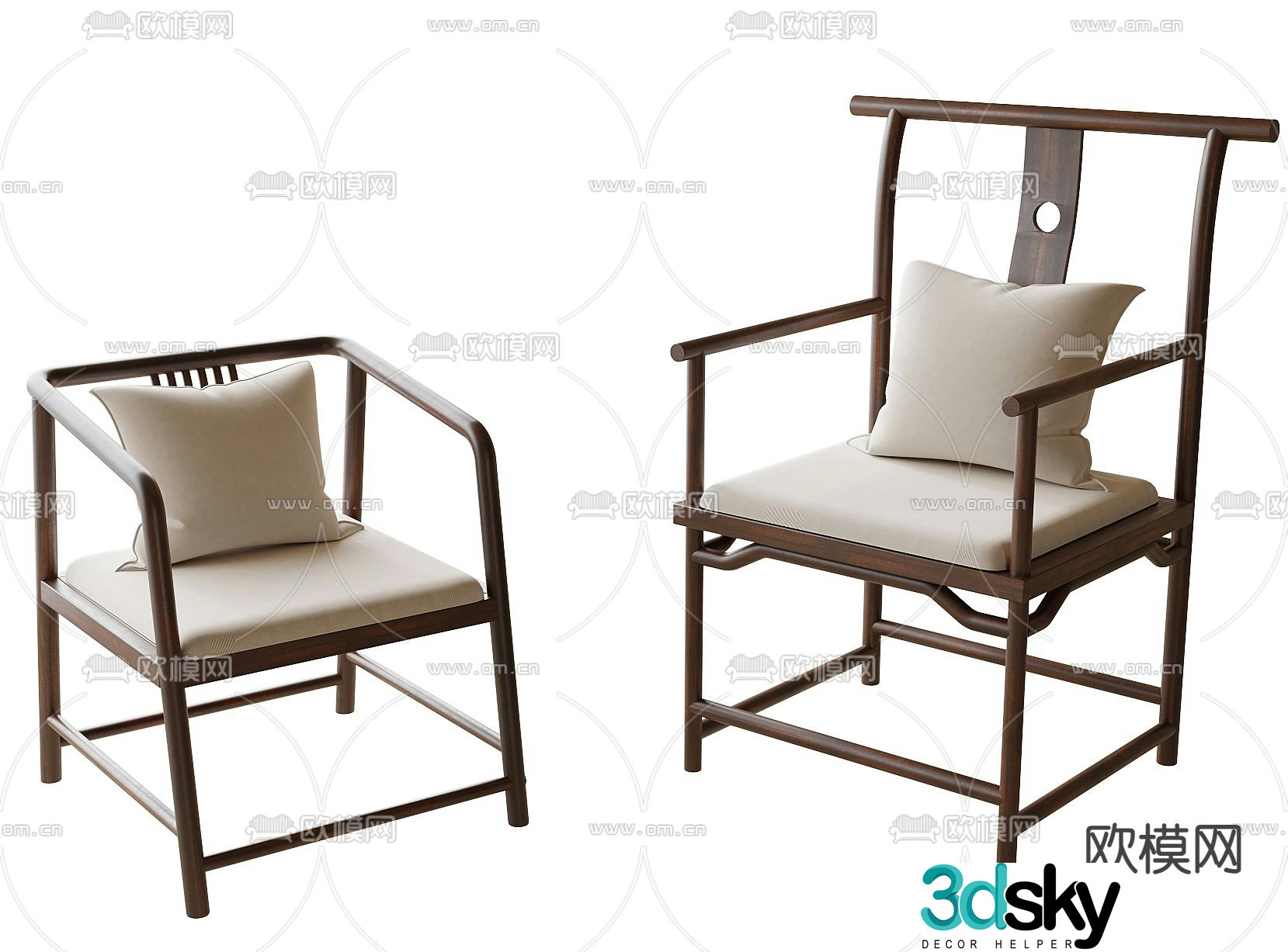 New Chinese dining chair single chair leisure chair 3d model