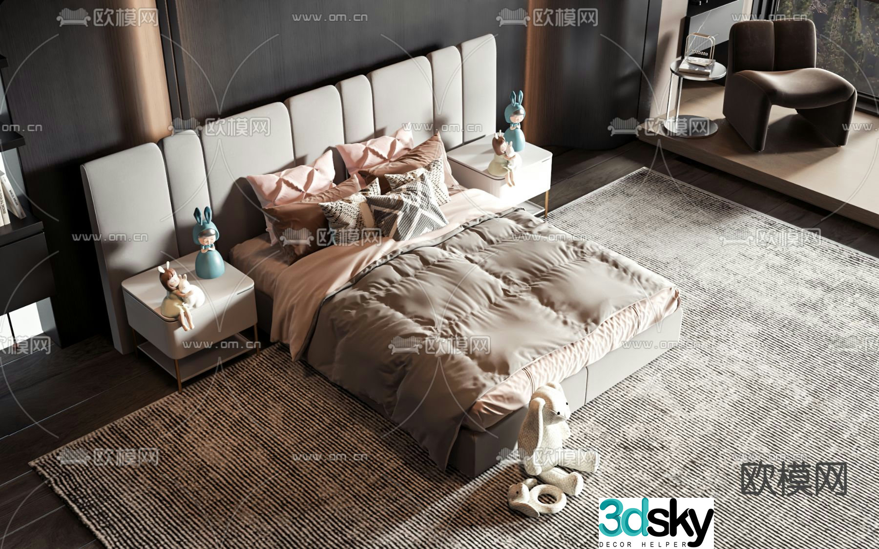 Modern double bed 3d model