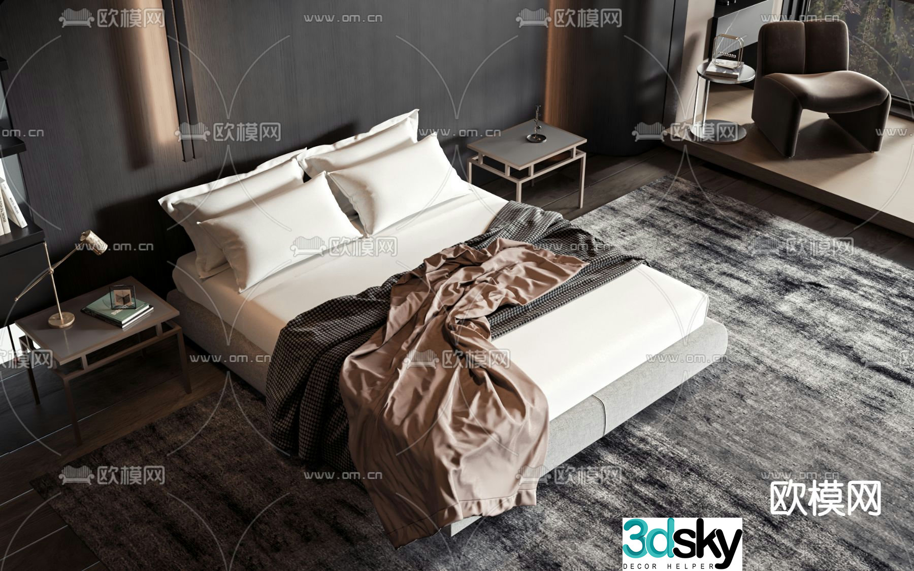 Modern double bed 3d model