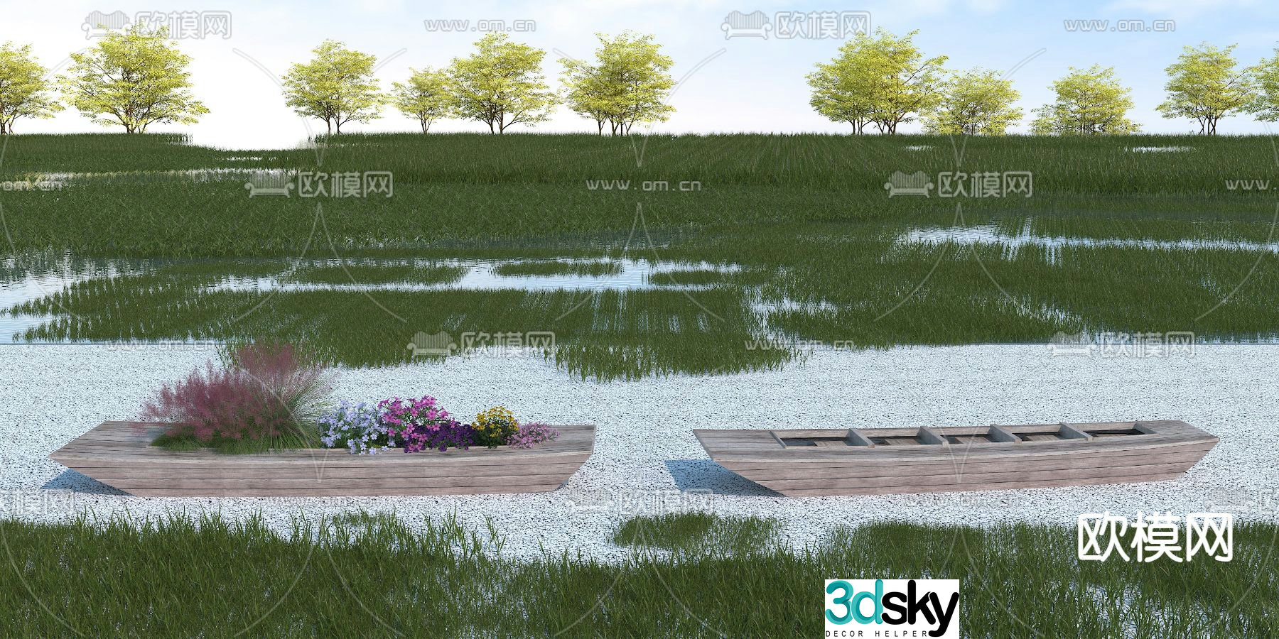 Modern wooden boat wooden boat small boat 3d model