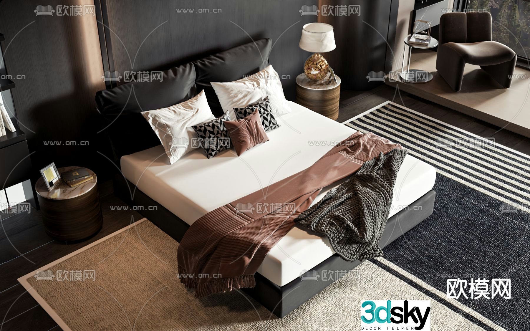 Modern double bed 3d model