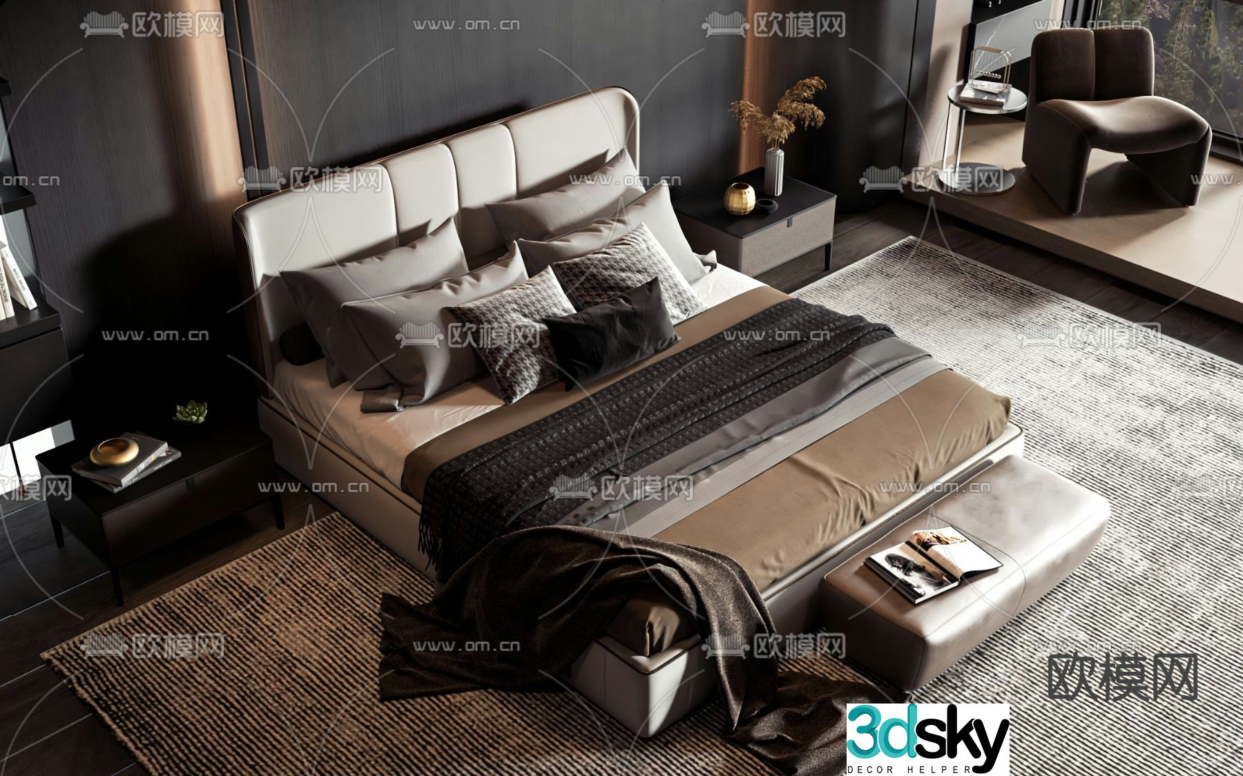 Italian double bed 3d model